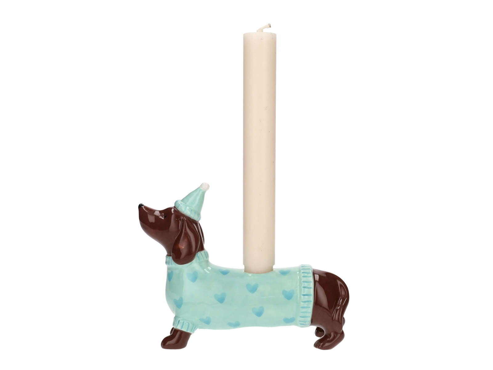 Giftcompany Mignon Kerzenhalter Dackel mit Mütze türkis 12,8cm