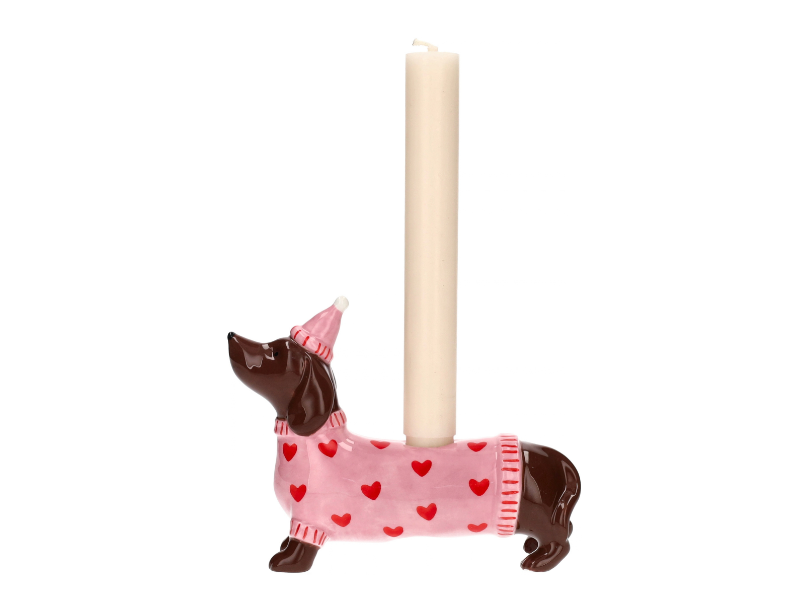 Giftcompany Mignon Kerzenhalter Dackel mit Mütze rosa 12,8cm