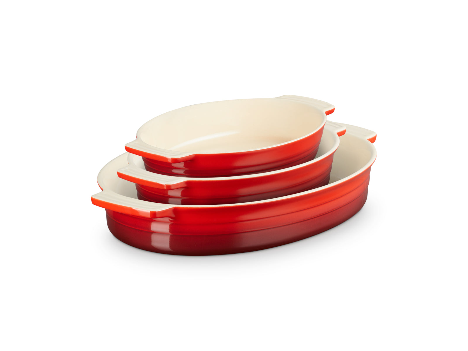 Le Creuset Auflaufform Klassik oval kirschrot 24/27/36 Set 3tlg Freisteller 1