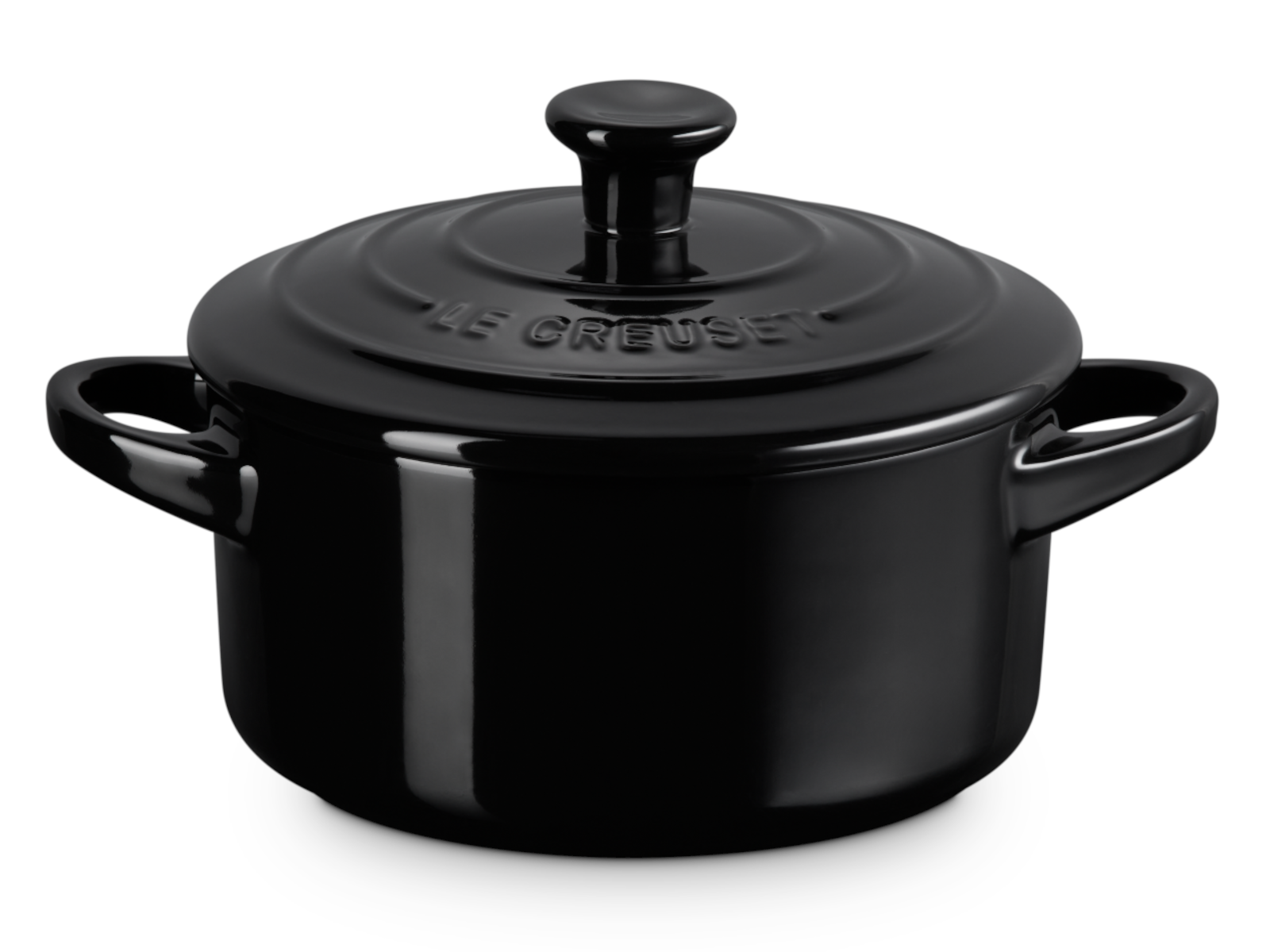 Le Creuset Mini-Cocotte rund schwarz glänzend 14cm Freisteller 1