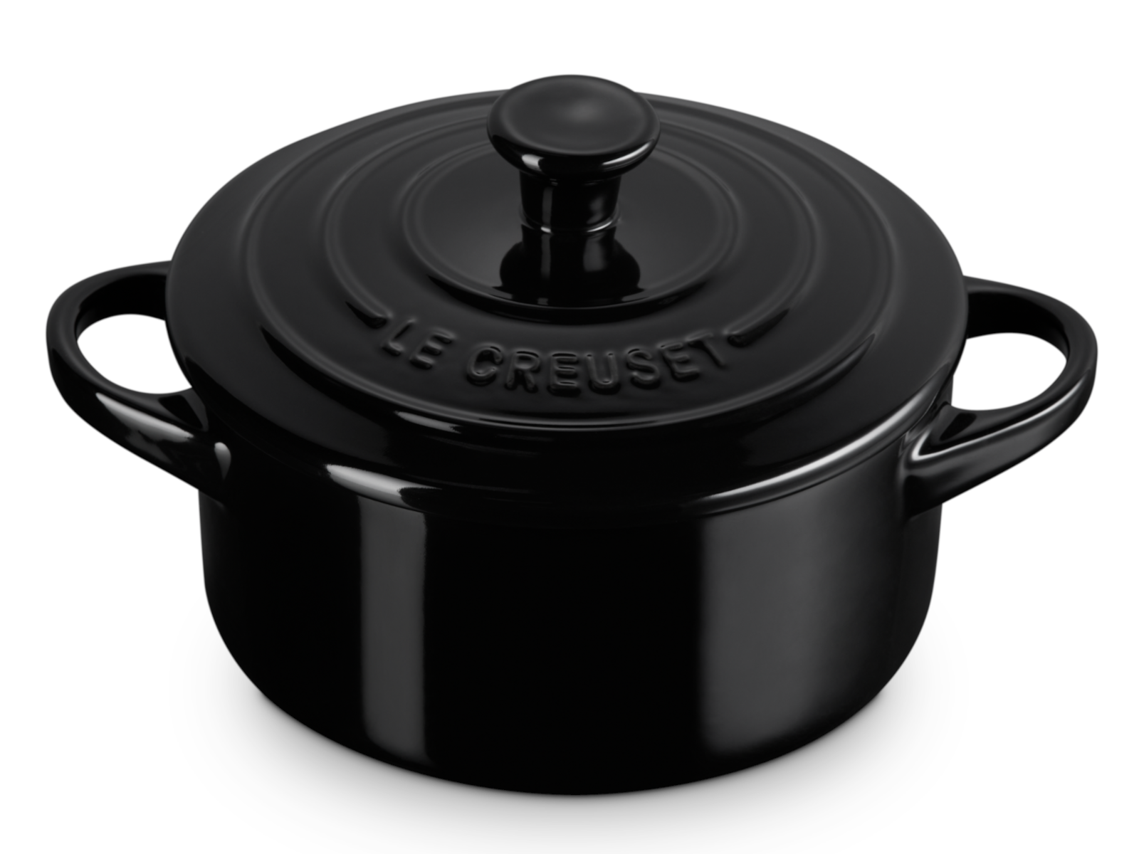 Le Creuset Mini-Cocotte rund schwarz glänzend 14cm Freisteller 2