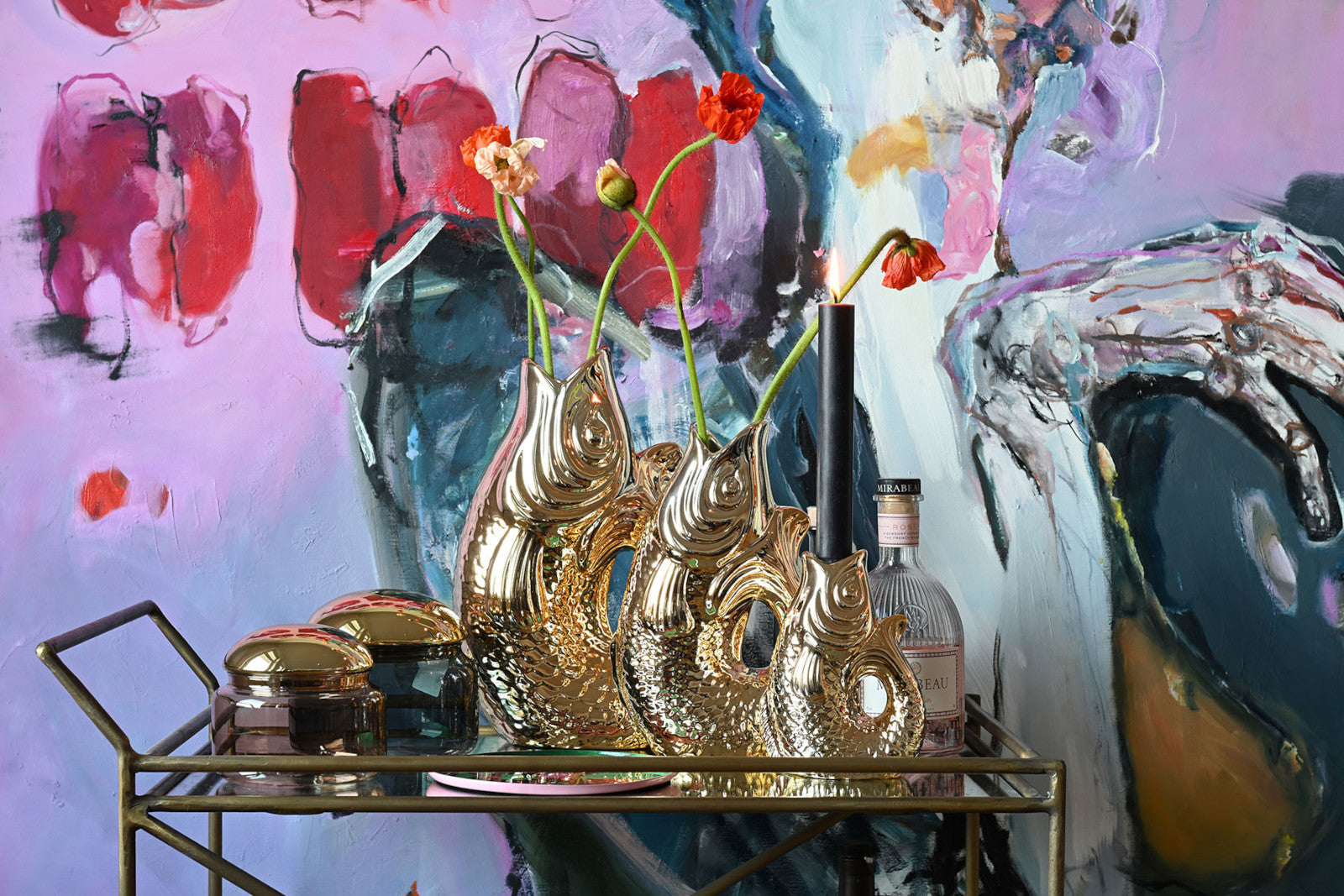 Giftcompany Monsieur Carafon Vase / Karaffe Fisch XS gold 0,2l Lifestyle 1