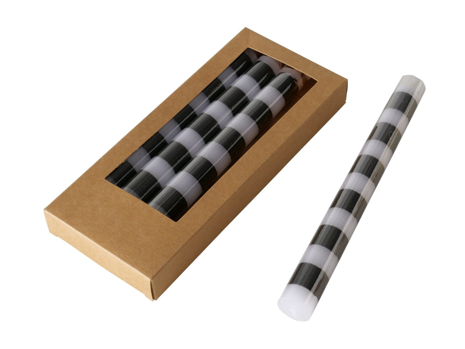 Boltze Stripe Stabkerze schwarz weiß 20cm 4tlg Freisteller 1
