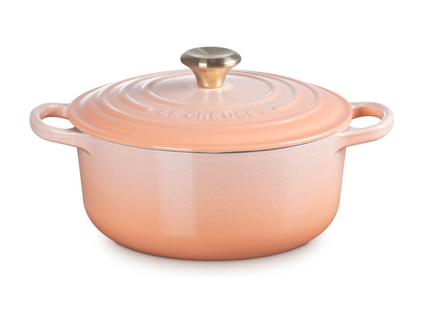 Le Creuset Bräter Signature rund mit Goldknopf pêche 20cm - Produktbild 1