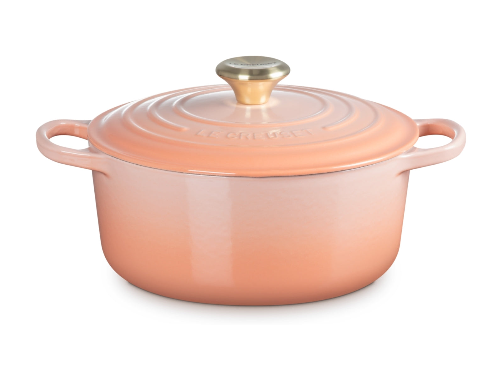 Le Creuset Bräter Signature rund mit Goldknopf pêche 24cm - Produktbild 1