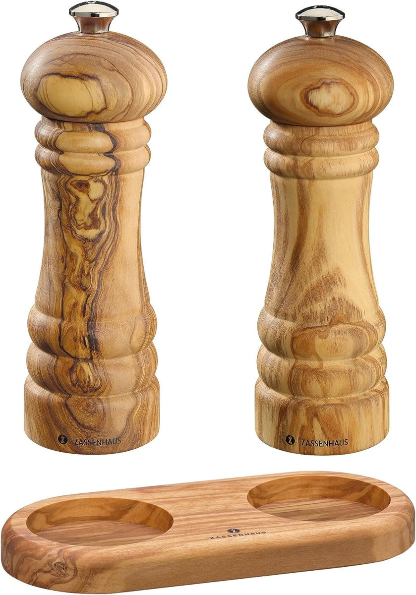 Zassenhaus 25484 Mühlen-Set Berlin Olivenholz 18 cm inkl. Untersetzer