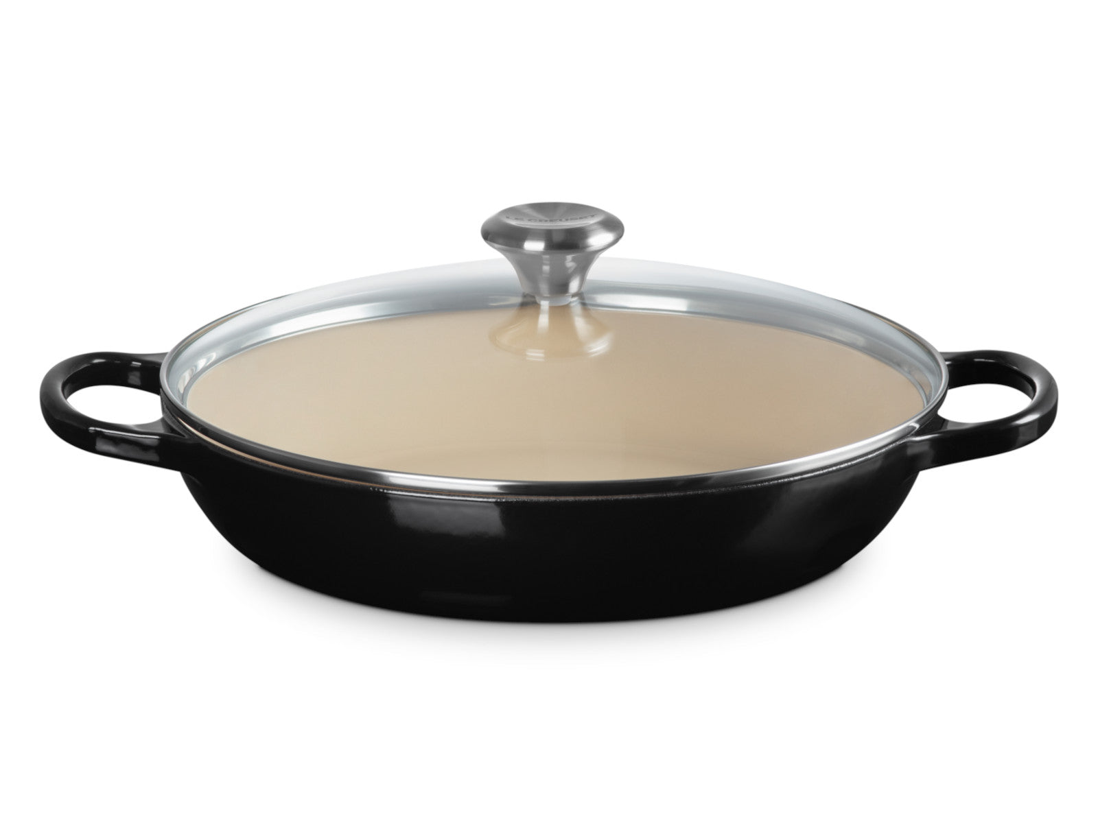 Le Creuset Gourmet-Profitopf mit Glasdeckel Signature schwarz glänzend 30cm Freisteller 1