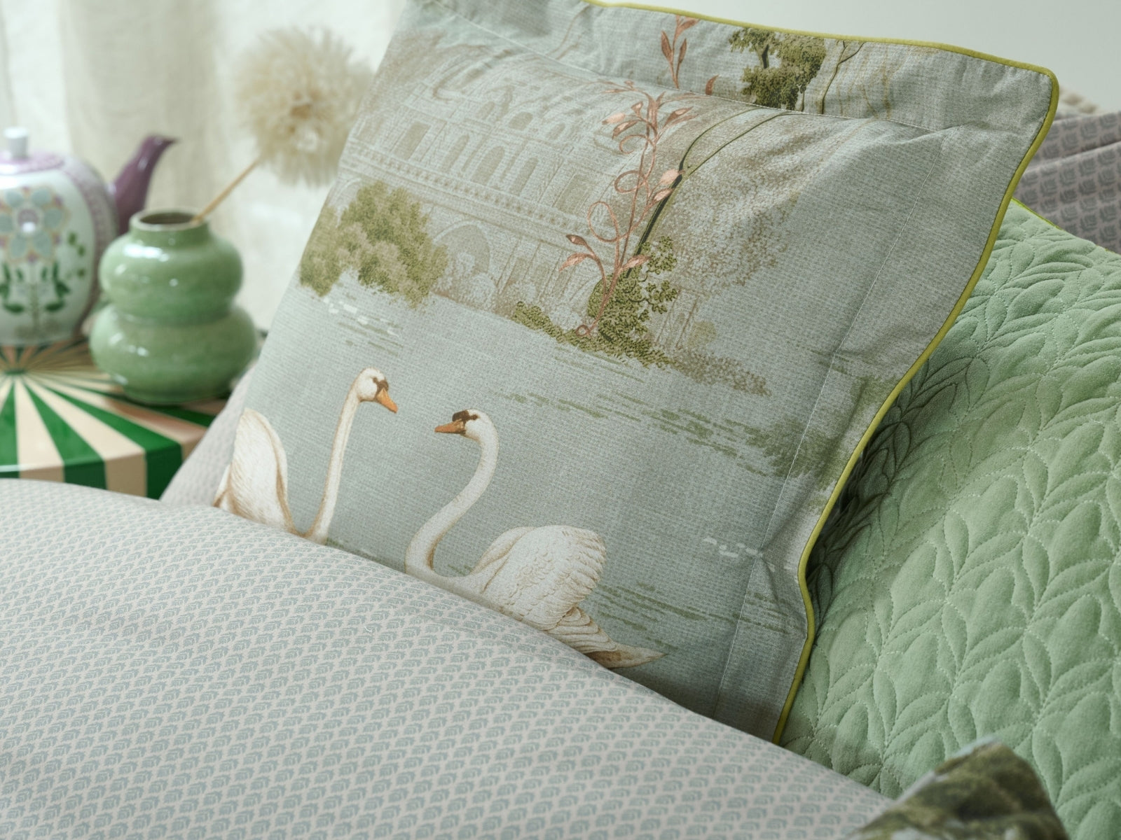 PIP STUDIO Darjeeling Days Kissen quadratisch grün 45x45cm (1Stück) - Produktbild 4