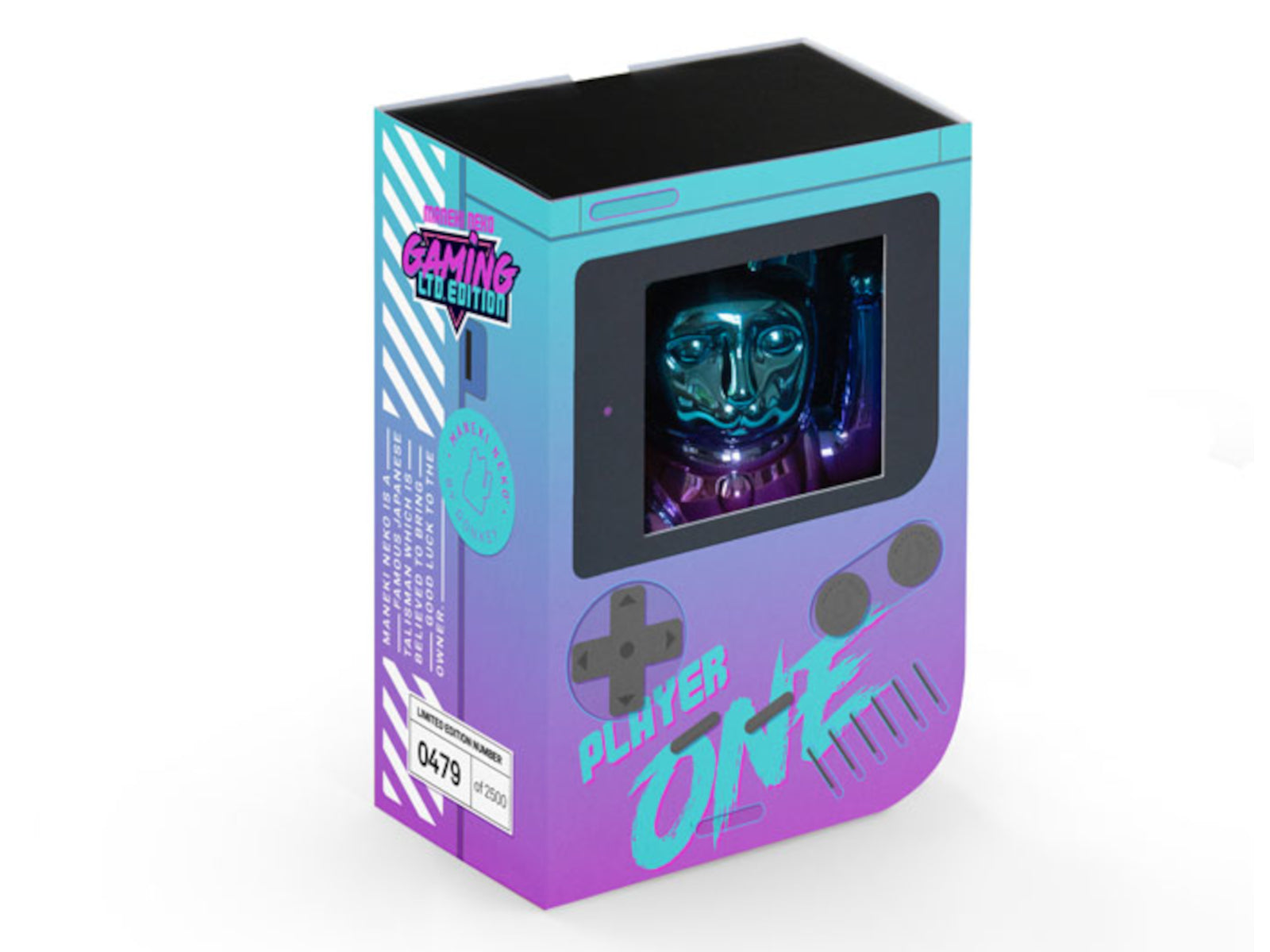 Donkey Products Lucky Cat Player One Winkekatze shiny blue/pink 15cm Freisteller 3