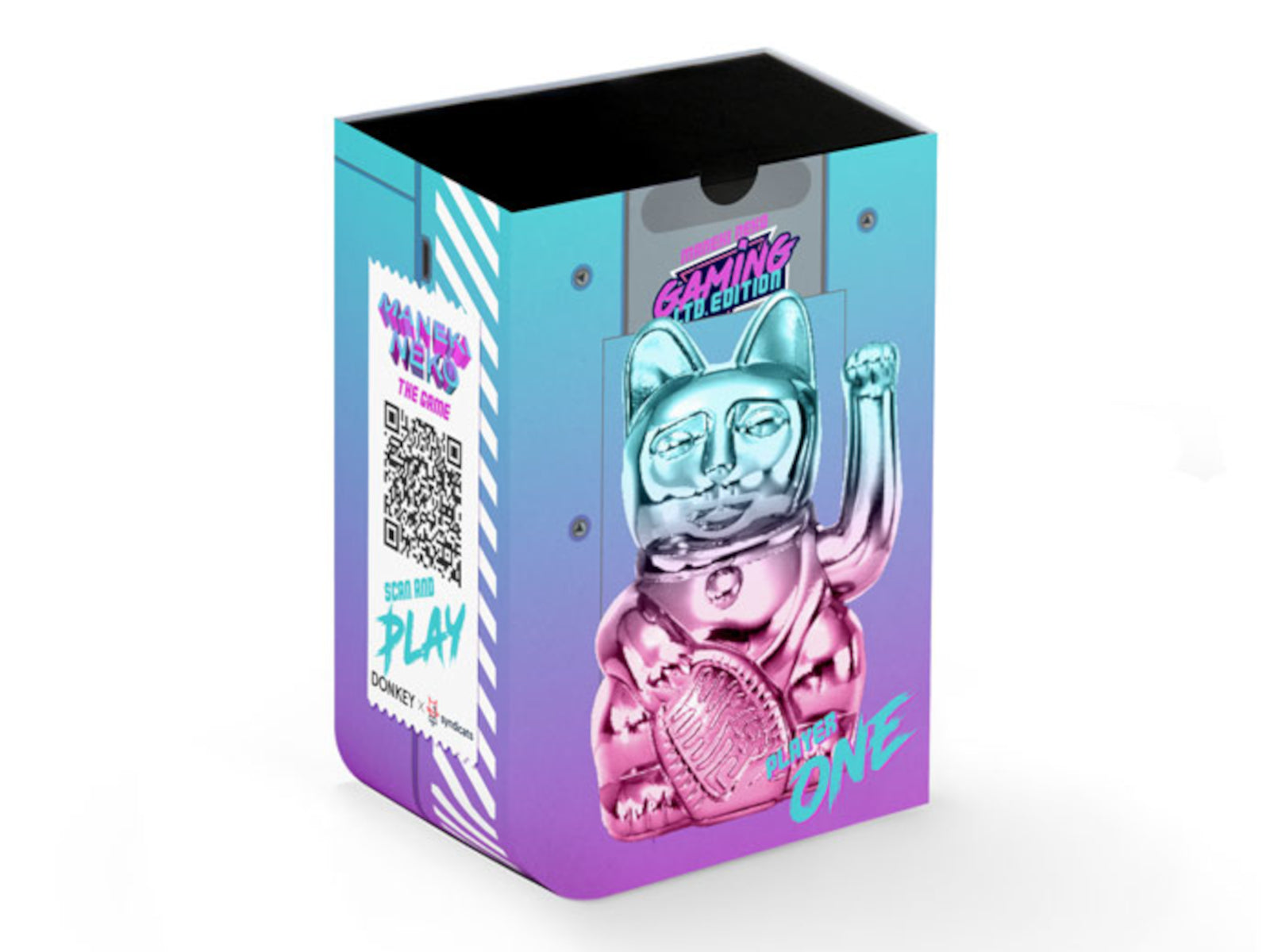 Donkey Products Lucky Cat Player One Winkekatze shiny blue/pink 15cm Freisteller 2