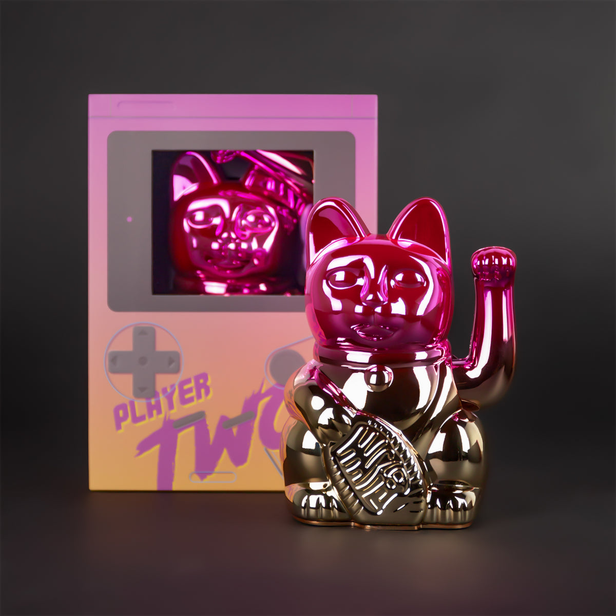 Donkey Products Lucky Cat Player Two Winkekatze shiny pink/yellow 15cm Lifestyle 2
