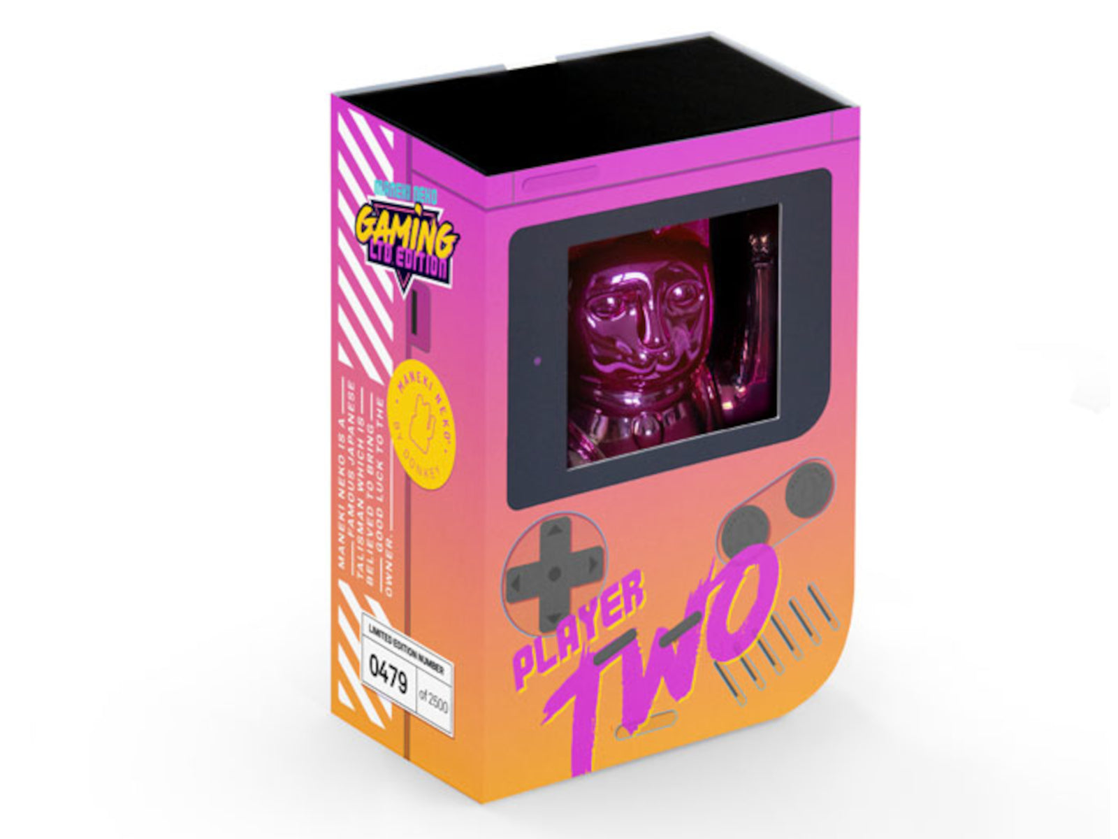 Donkey Products Lucky Cat Player Two Winkekatze shiny pink/yellow 15cm Freisteller 3