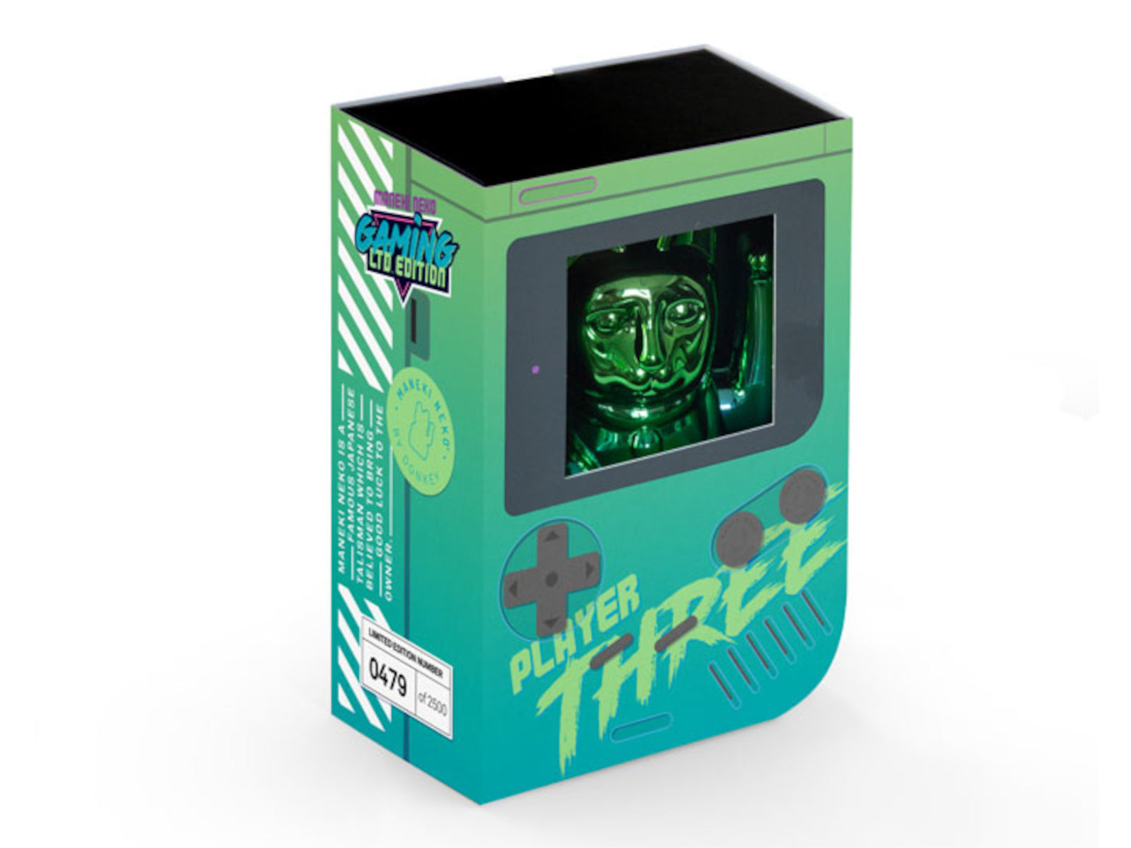 Donkey Products Lucky Cat Player Three Winkekatze shiny green/blue 15cm Freisteller 3