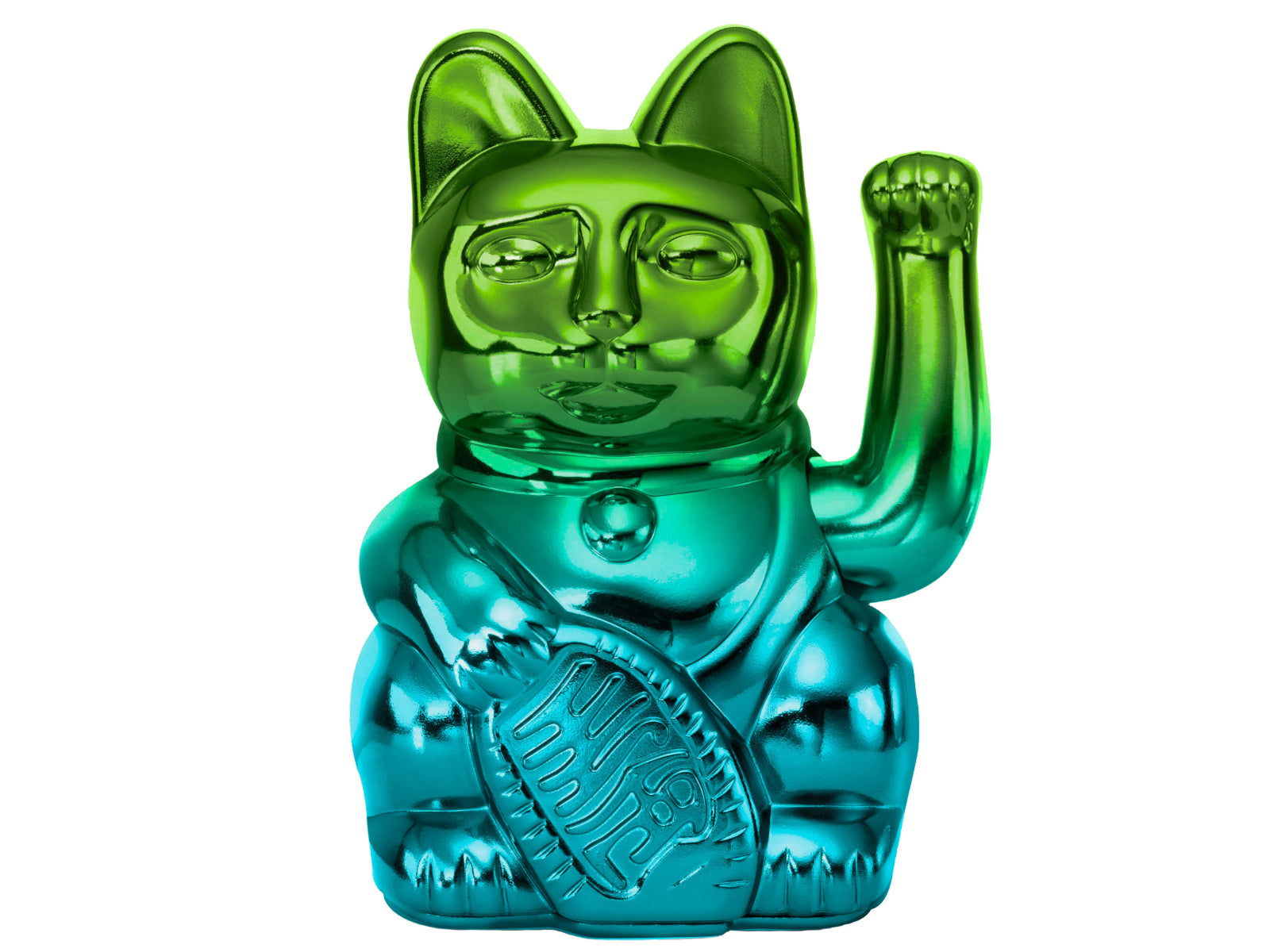 Donkey Products Lucky Cat Player Three Winkekatze shiny green/blue 15cm Freisteller 1