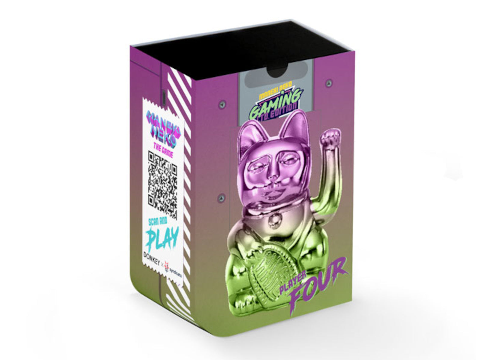 Donkey Products Lucky Cat Player Four Winkekatze shiny purple/green 15cm Freisteller 2