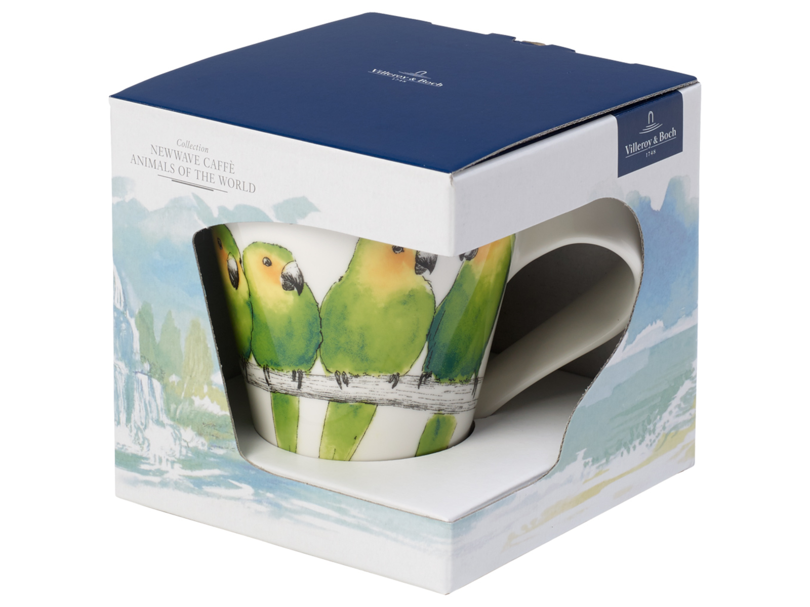 Villeroy & Boch New Wave Caffe Becher m. Henkel Braunwangensittich Freisteller 2