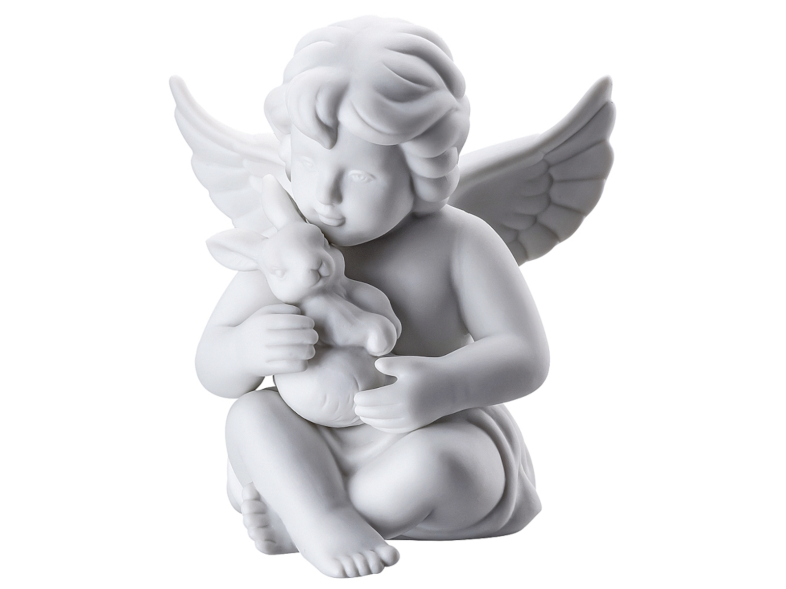 Rosenthal Engel mit Hase mittel weiss matt 10,5 cm Freisteller 2