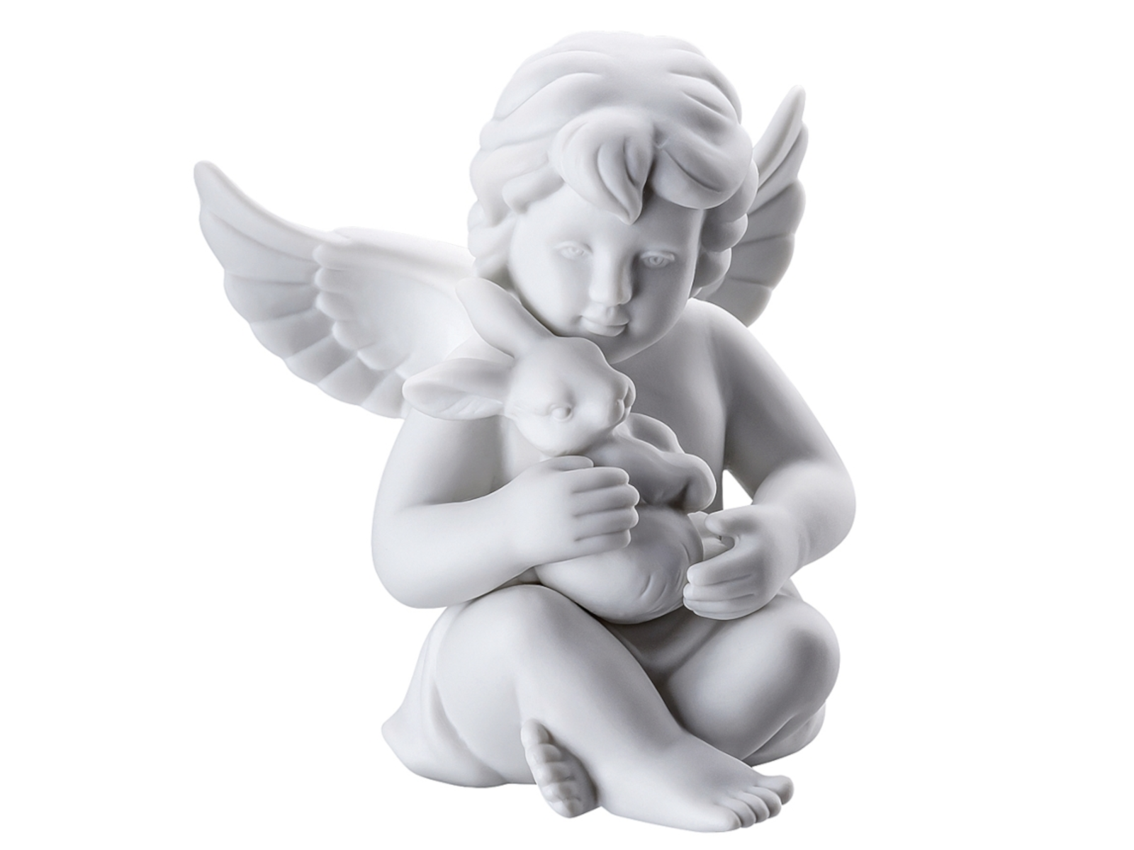 Rosenthal Engel mit Hase mittel weiss matt 10,5 cm Freisteller 1