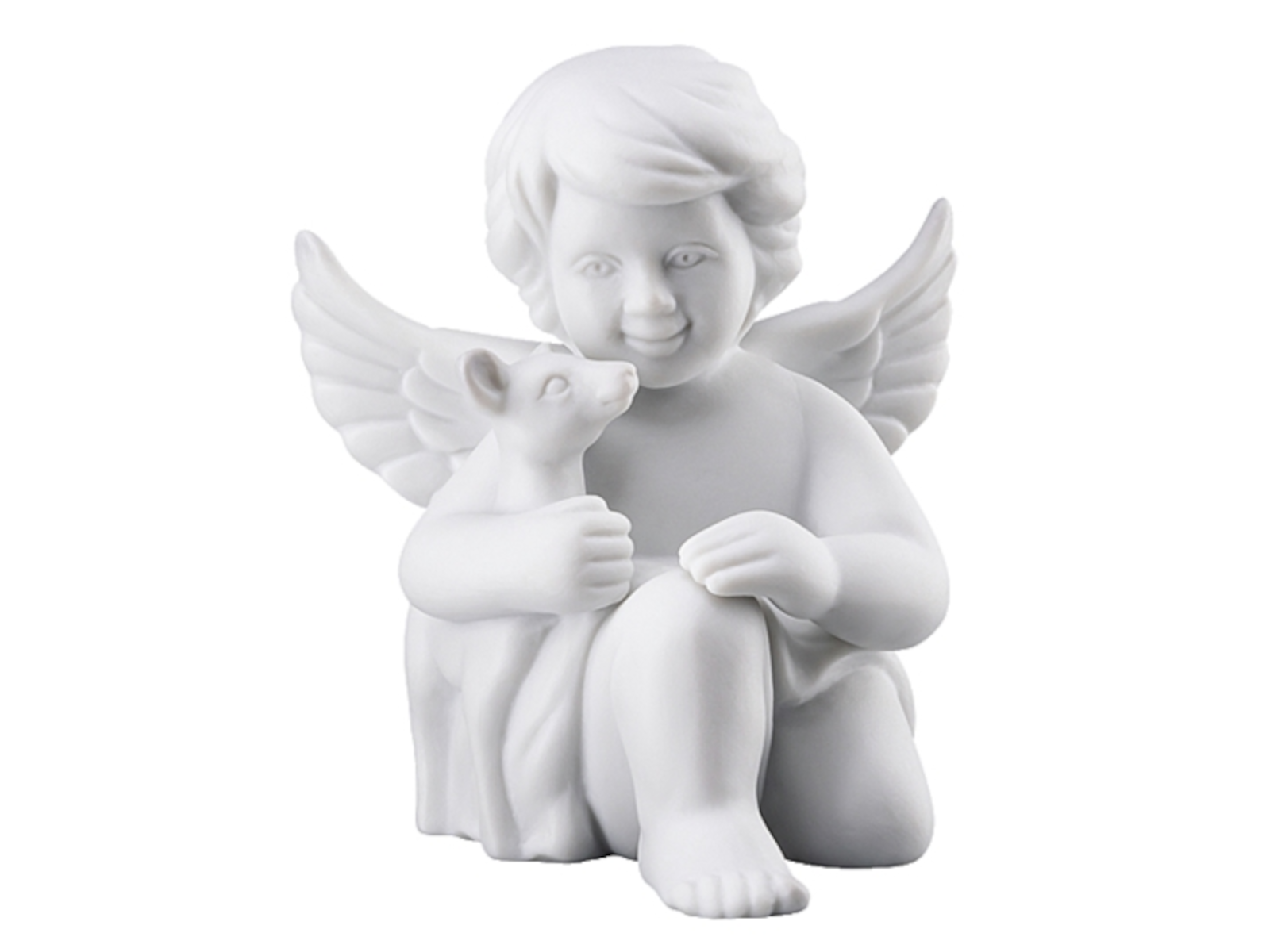 Rosenthal Engel mit Bambi klein weiss matt 6 cm Freisteller 1
