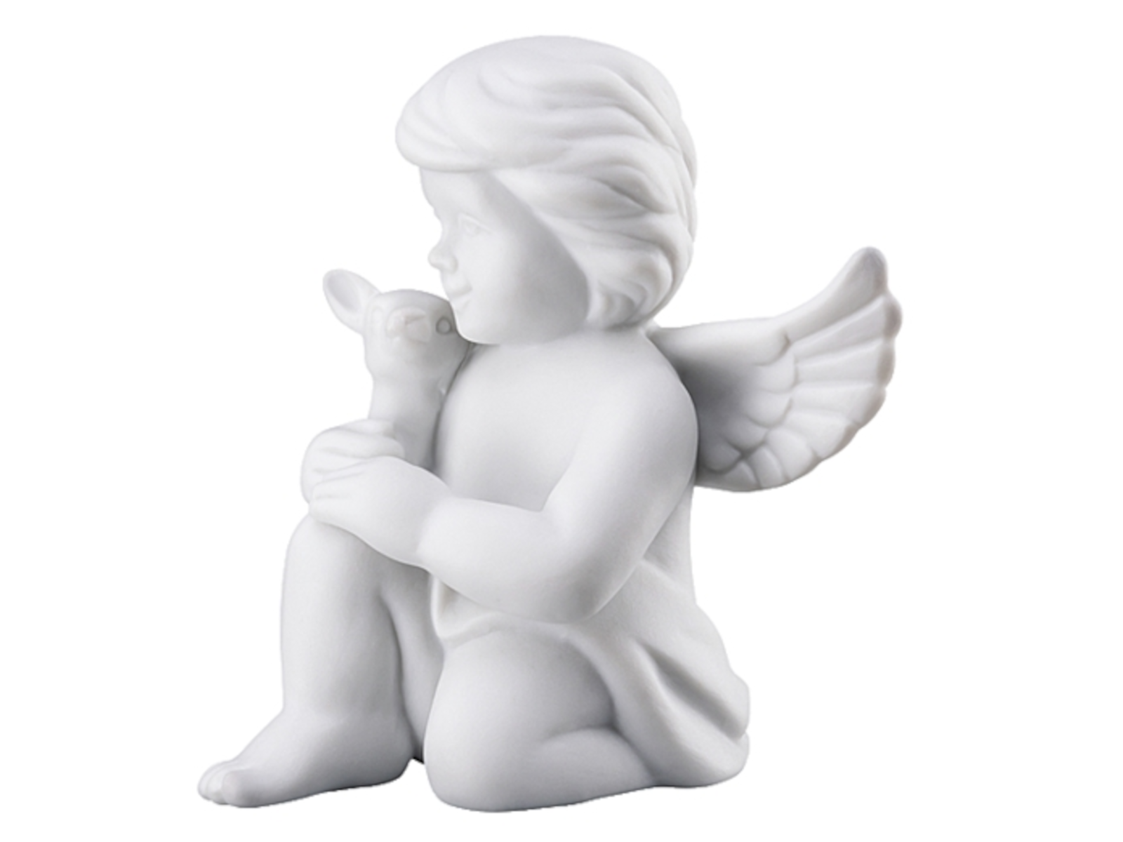 Rosenthal Engel mit Bambi klein weiss matt 6 cm Freisteller 2