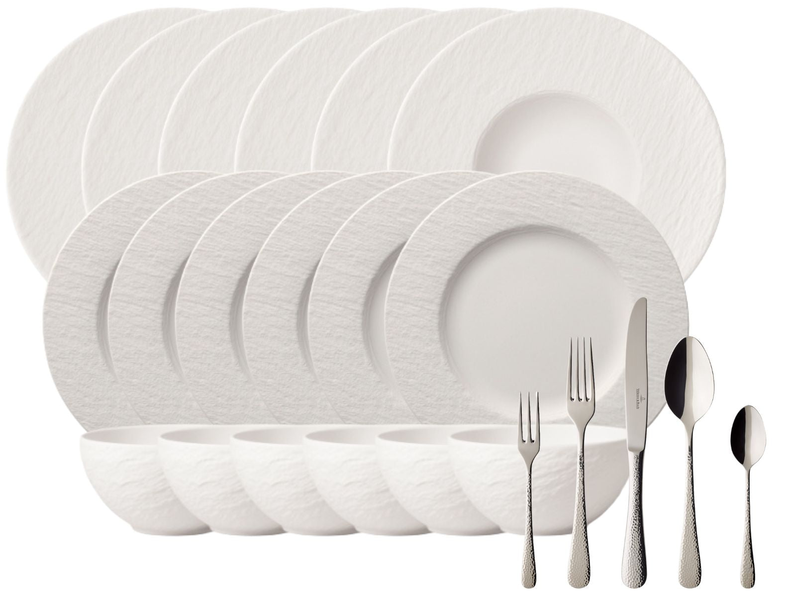 Villeroy & Boch Manufacture Rock blanc Set 18tlg + Besteck Leandra