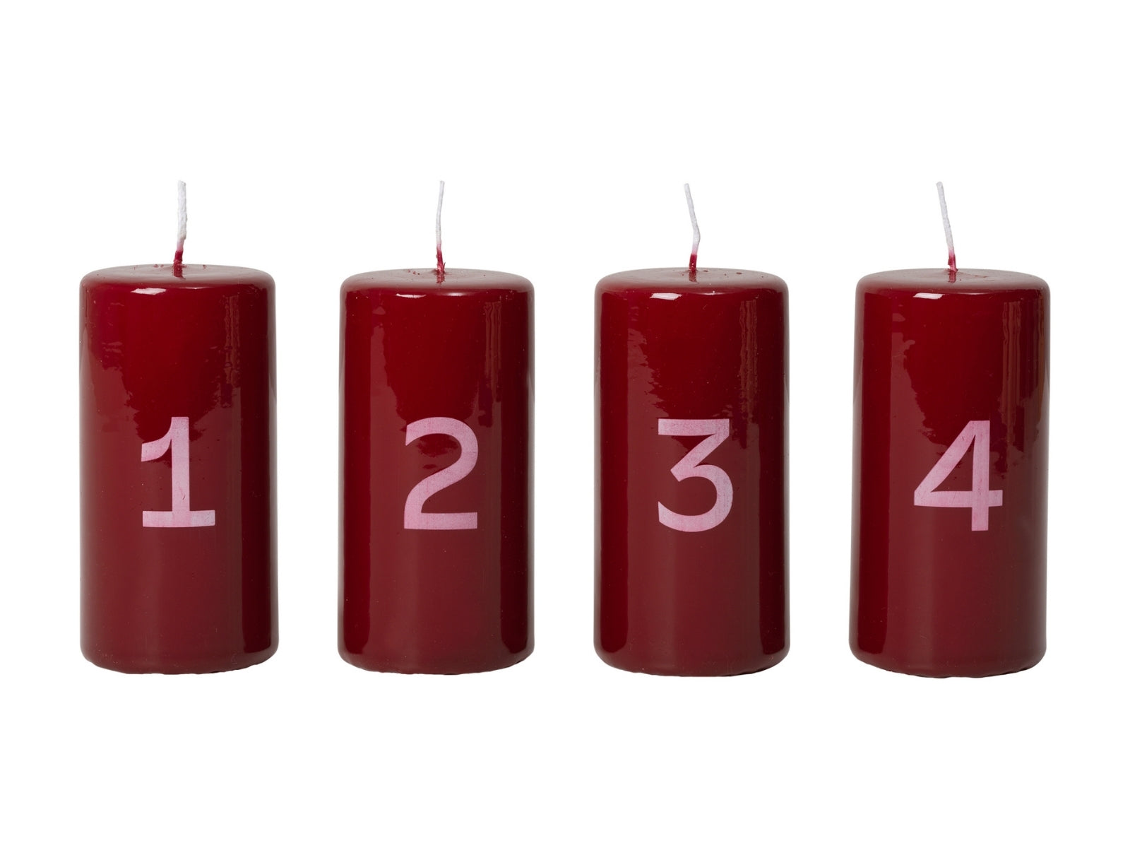 Broste Copenhagen Advent glänzendes Kalenderlicht burgundy/white 10cm Set4 - Produktbild 1