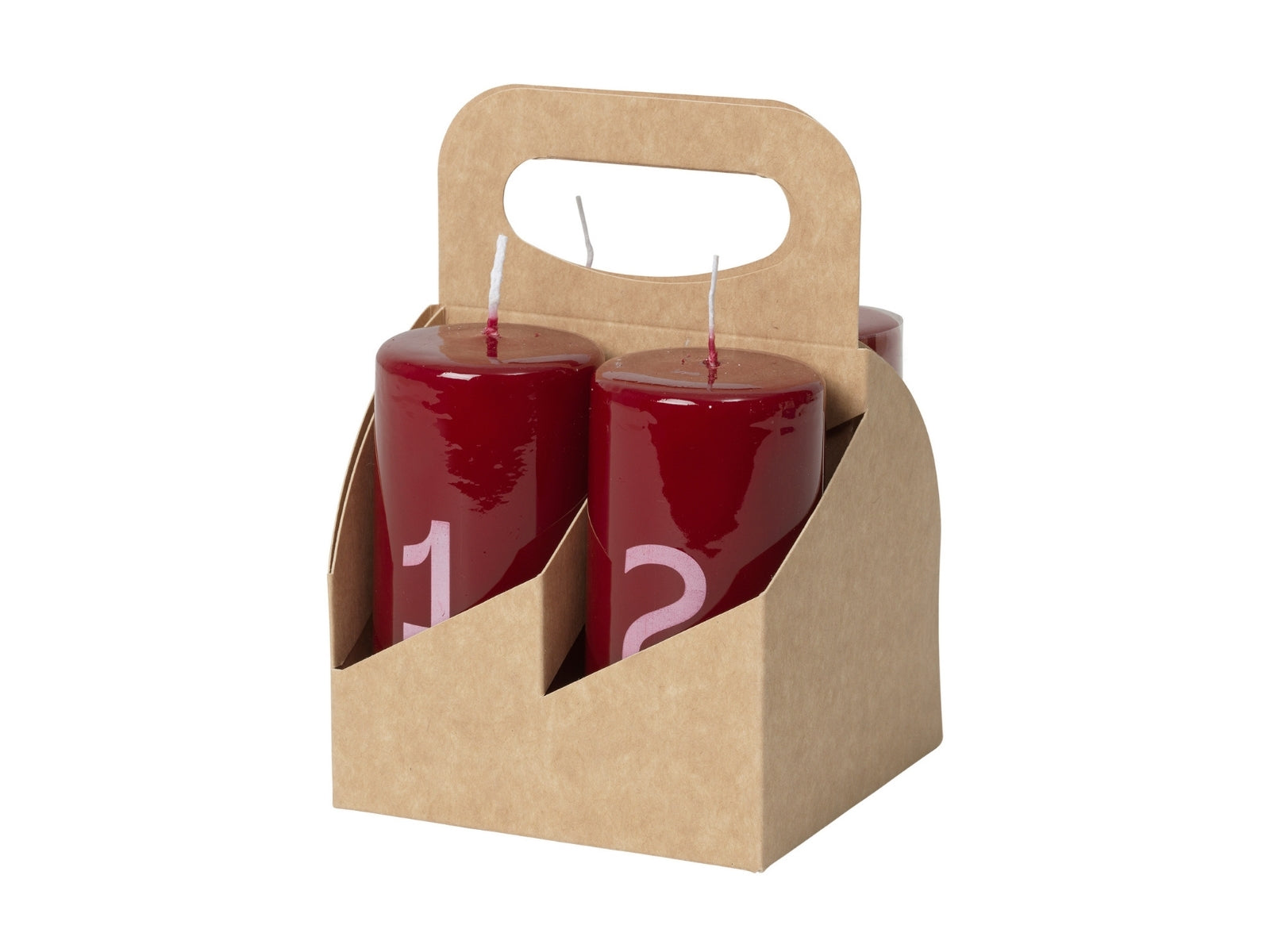 Broste Copenhagen Advent glänzendes Kalenderlicht burgundy/white 10cm Set4 - Produktbild 2