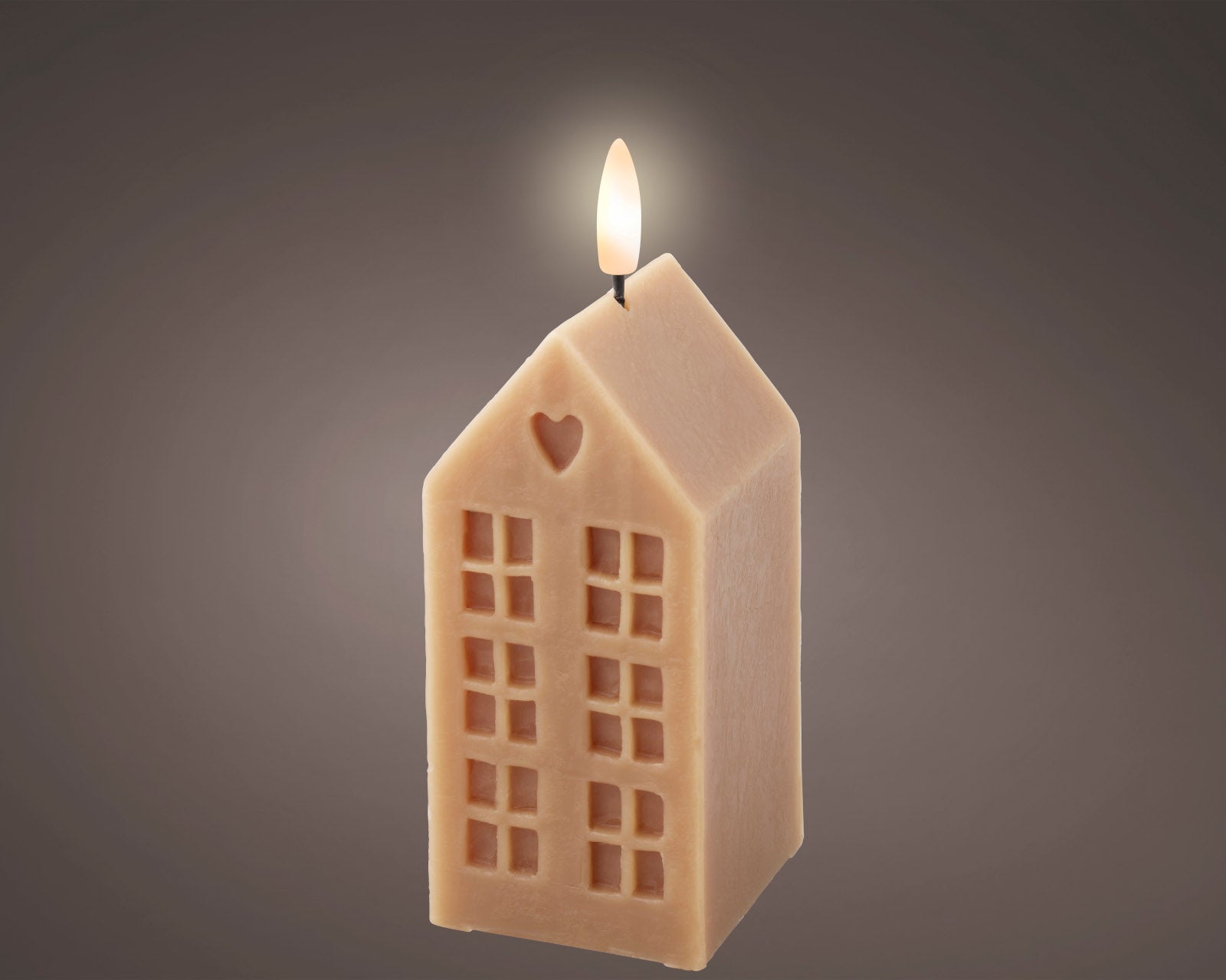 Lumineo LED Kerze Wachs braun/warmweiss 6x6x14,8cm