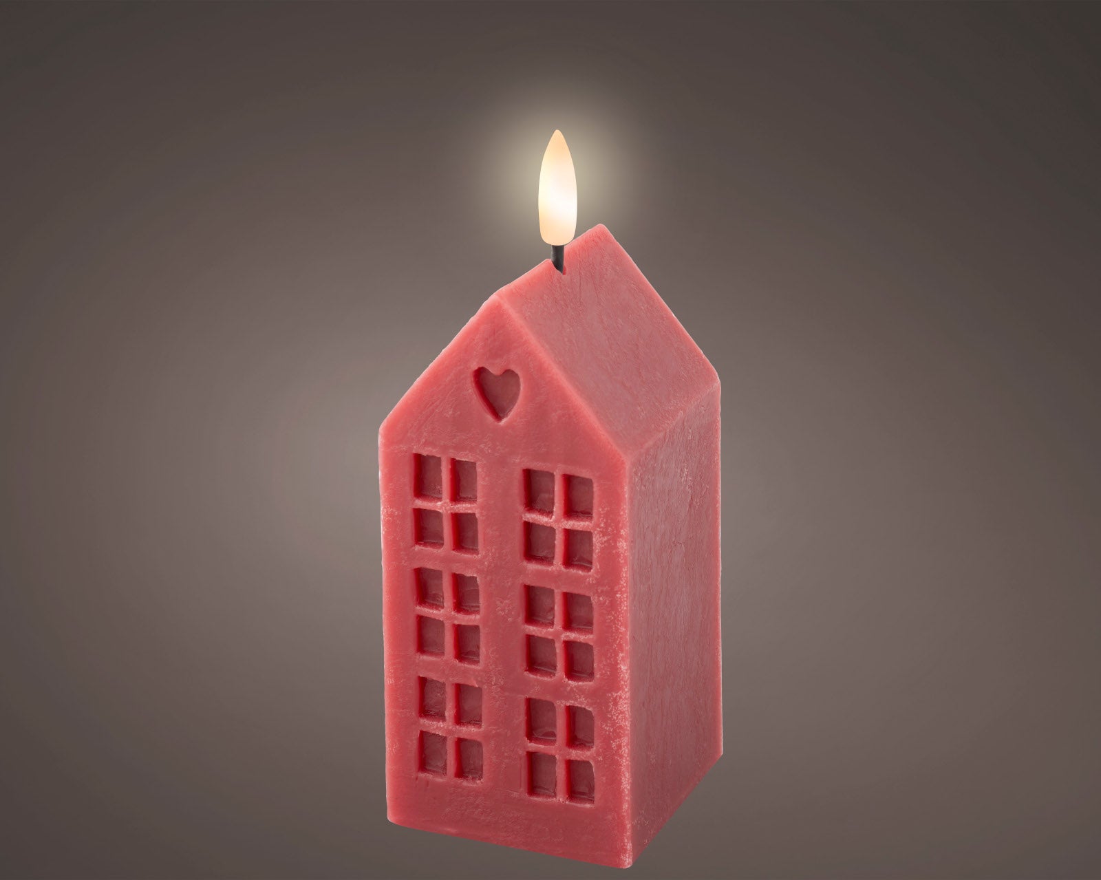 Lumineo LED Kerze Wachs rot/ wames weiss 6x6x14,8cm