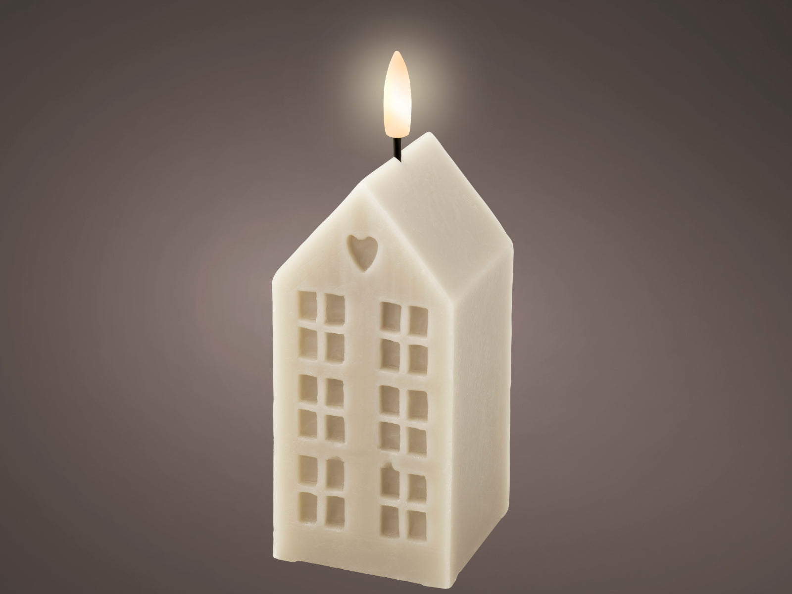 Lumineo LED Kerze Wachs grau/ warmes weiss 6x6x14,8cm