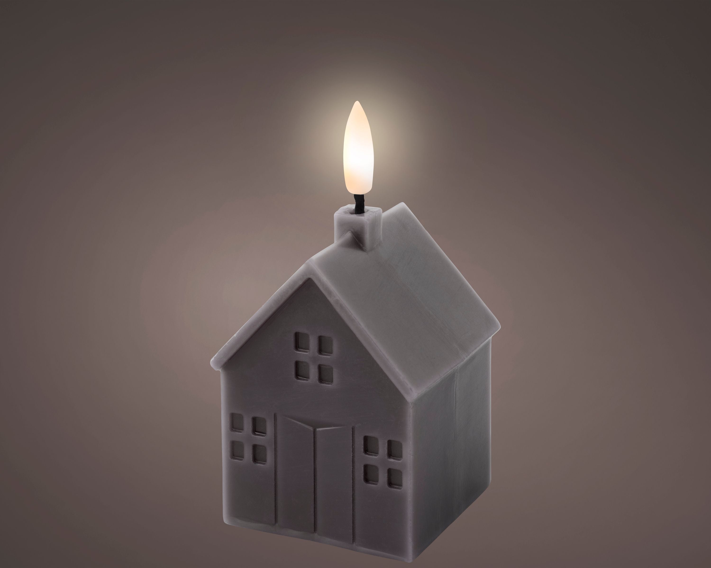 Lumineo LED Kerze Wachs grau/ warmes weiss 6x6x11,3cm