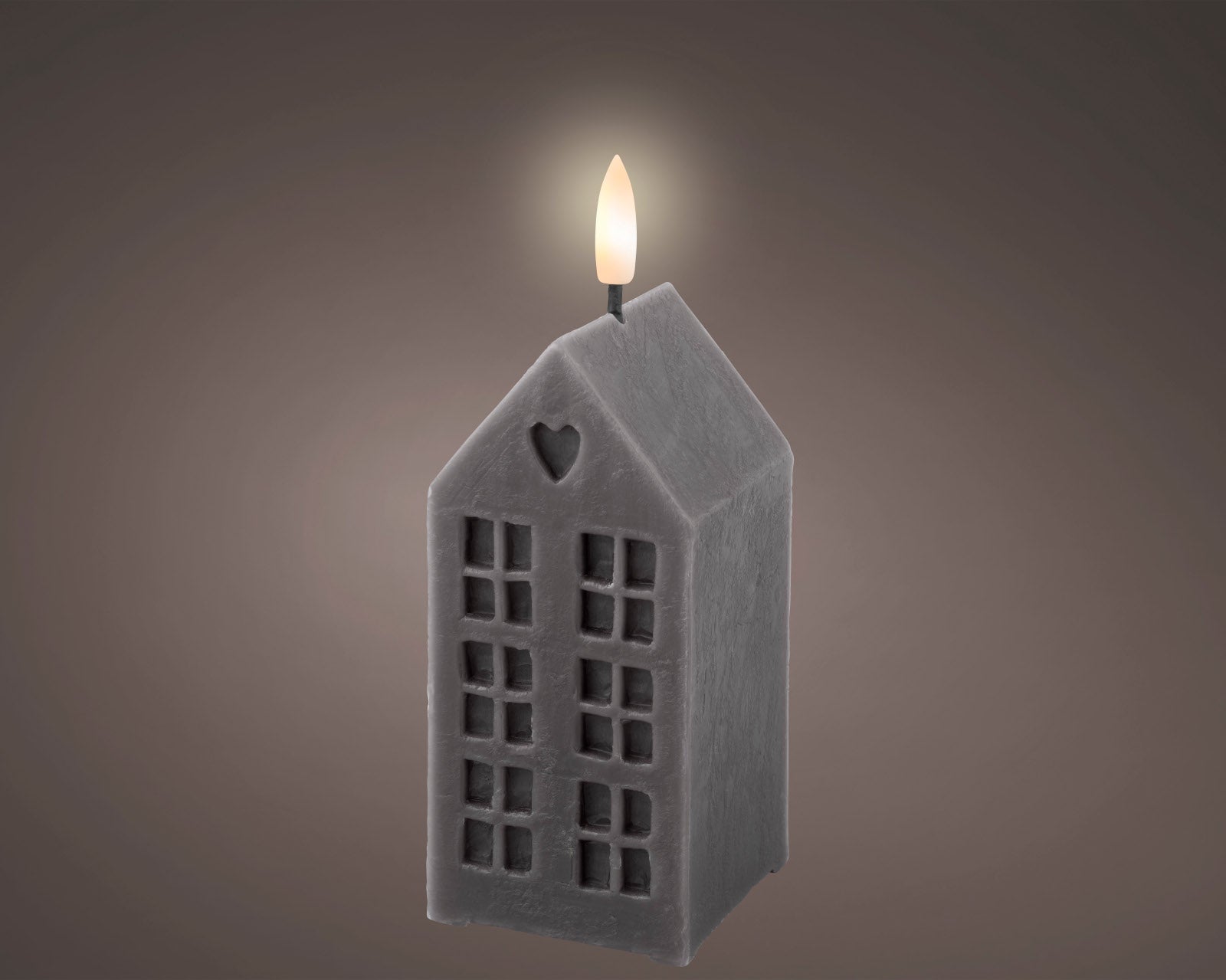 Lumineo LED Kerze Wachs grau/ warmes weiss 6x6x14,8cm
