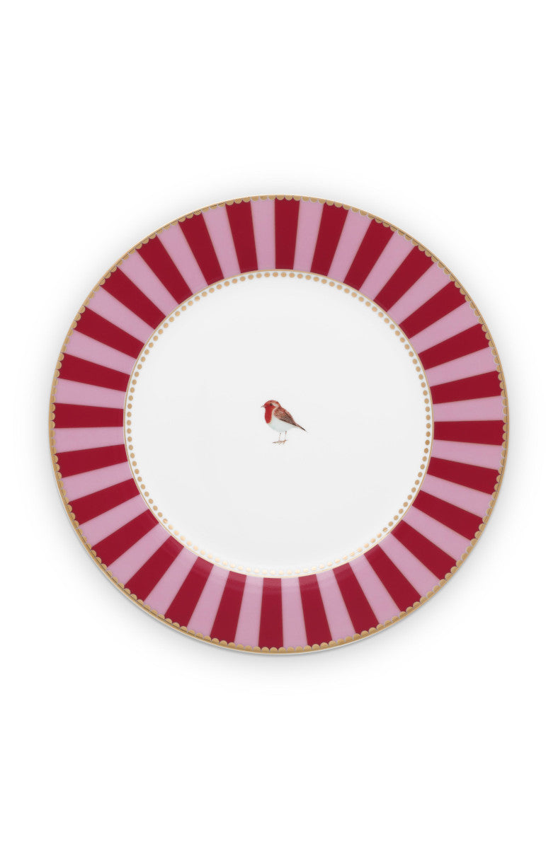 PIP STUDIO Love Birds Frühstücksteller Stripes rot-pink 21cm Freisteller 