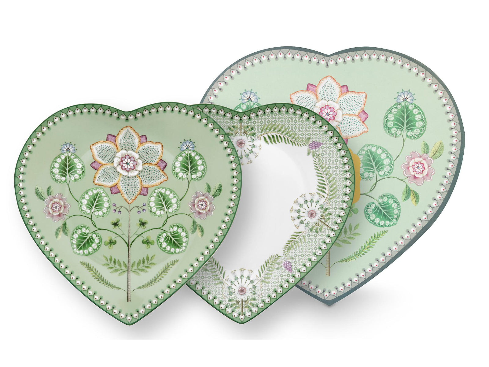 PIP STUDIO Lily&Lotus Light Green Herzformteller 21,5cm Set2 Freisteller1