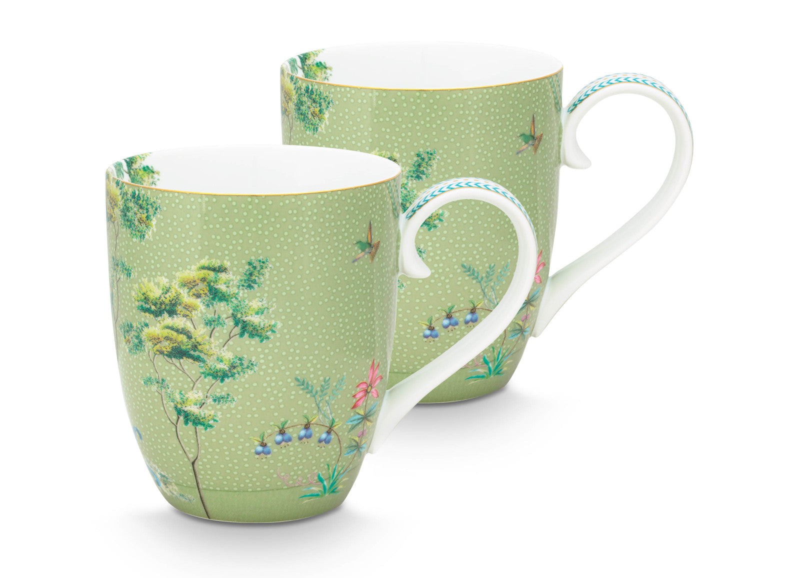 PIP STUDIO Jolie Heron Green Henkelbecher XL 450 ml Set2