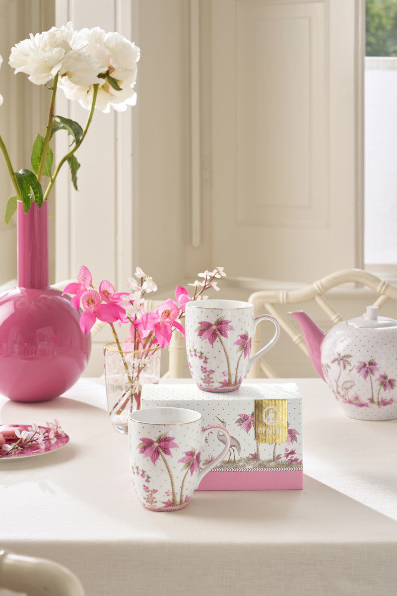 PIP STUDIO Jolie Dots Gold Pink Becher Large 350ml Set2 Lifestyle 2