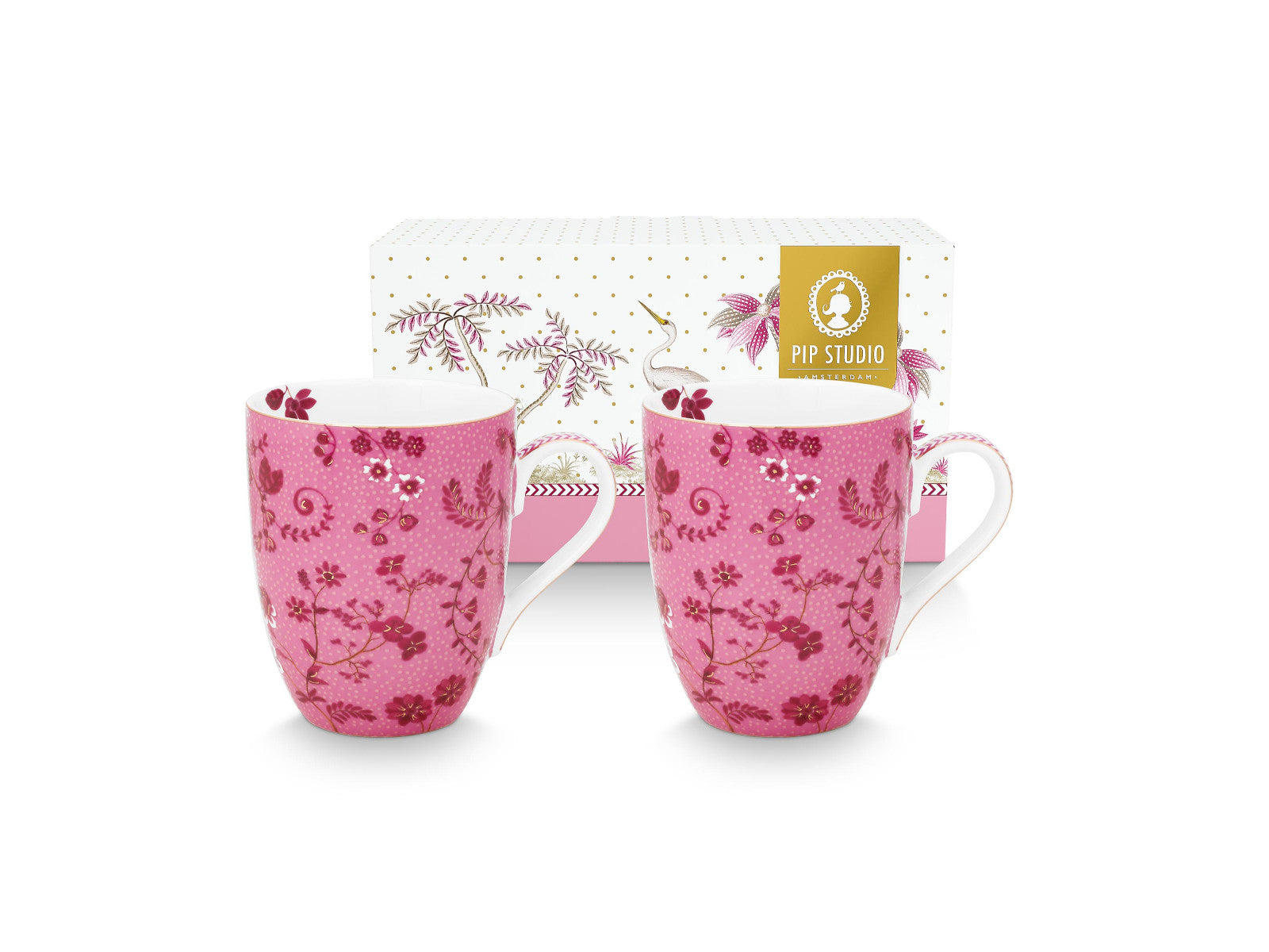 PIP STUDIO Jolie Flowers Pink Becher Large 350ml Set2 Freisteller 