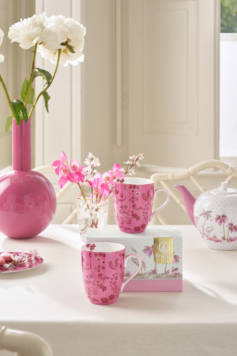 PIP STUDIO Jolie Flowers Pink Becher Large 350ml Set2 Lifestyle 2