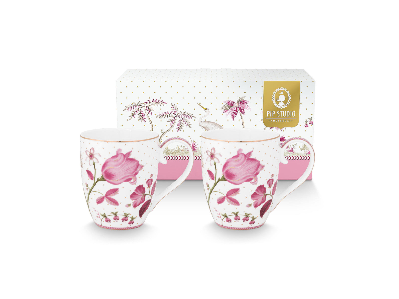 PIP STUDIO Jolie Tulip Pink Becher 450ml XL Set2 Freisteller 