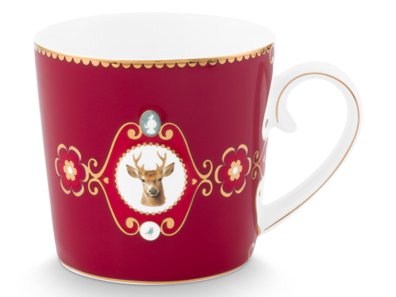 PIP STUDIO Love Birds Medaillon Hirsch Tasse dunkelrot 0,19l Freisteller 1