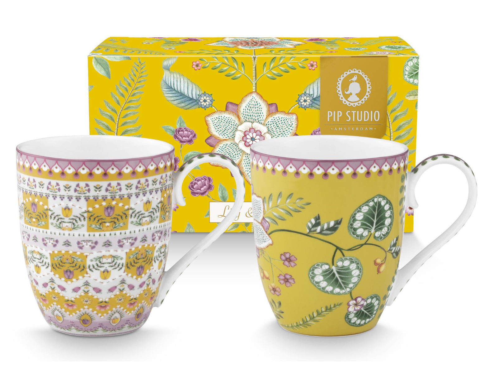 PIP STUDIO Lily&Lotus Yellow Henkelbecher XL 0,45l Set2 Freisteller1