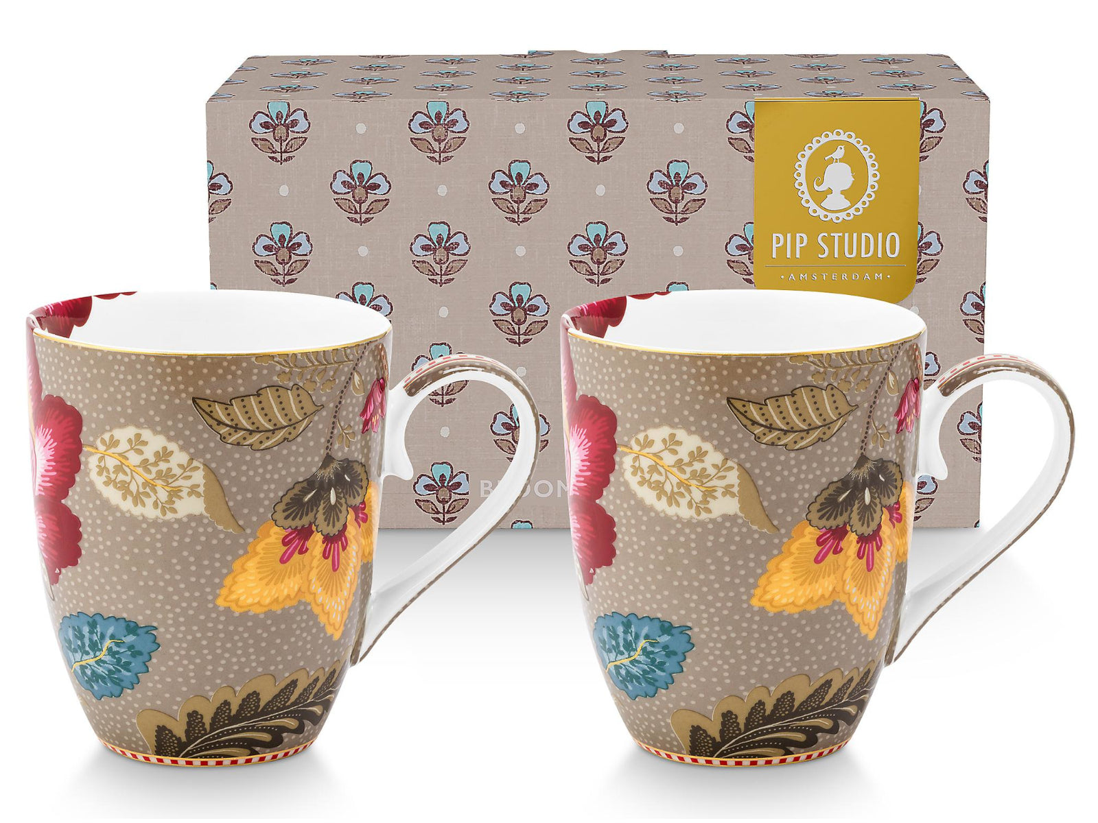 PIP STUDIO Blooming Tales Fantasy Khaki Large Henkelbecher 0,365l Set2 Freisteller1