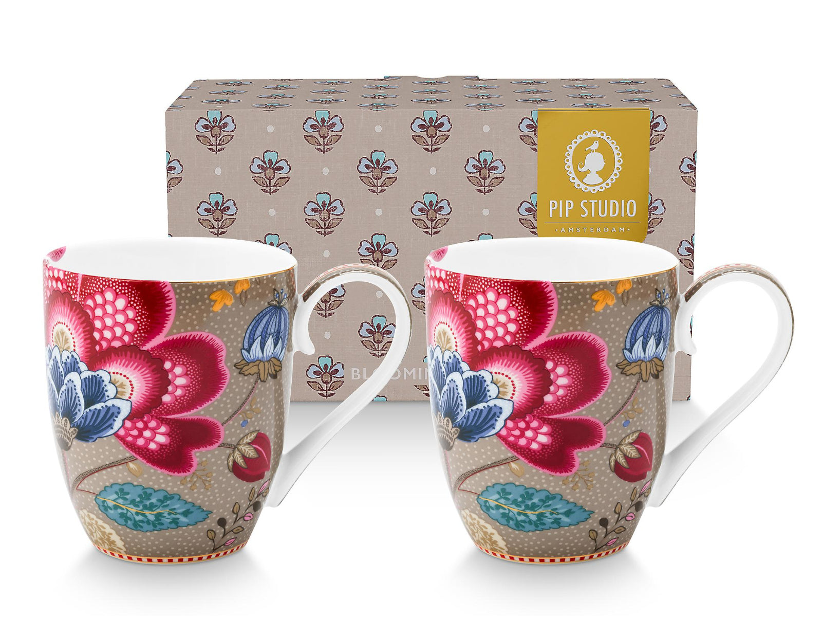 PIP STUDIO Blooming Tales Fantasy Khaki Henkelbecher XL 0,45l Set2 Freisteller1