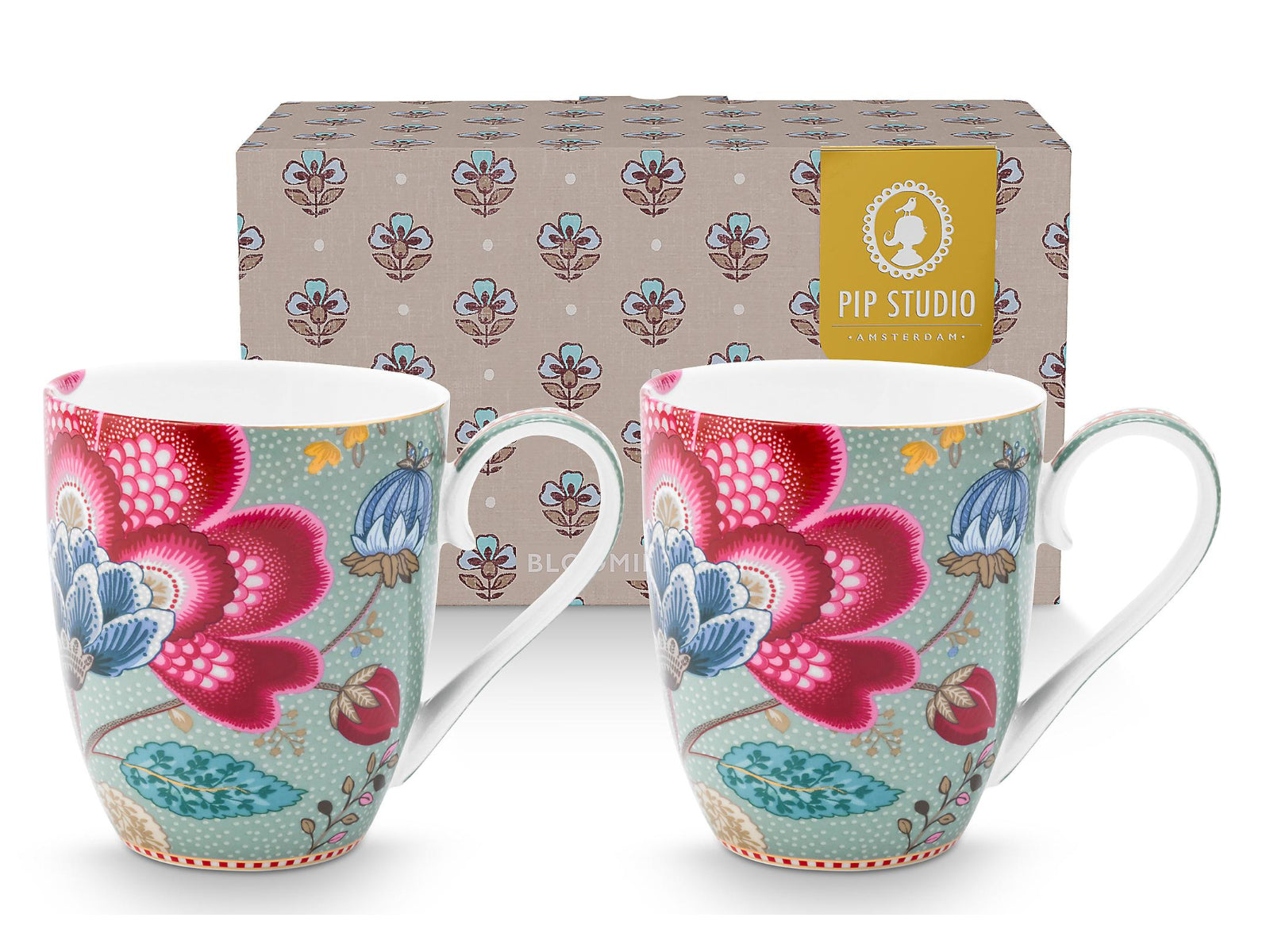 PIP STUDIO Blooming Tales Fantasy Blue Henkelbecher XL 0,65l Set2 Freisteller1