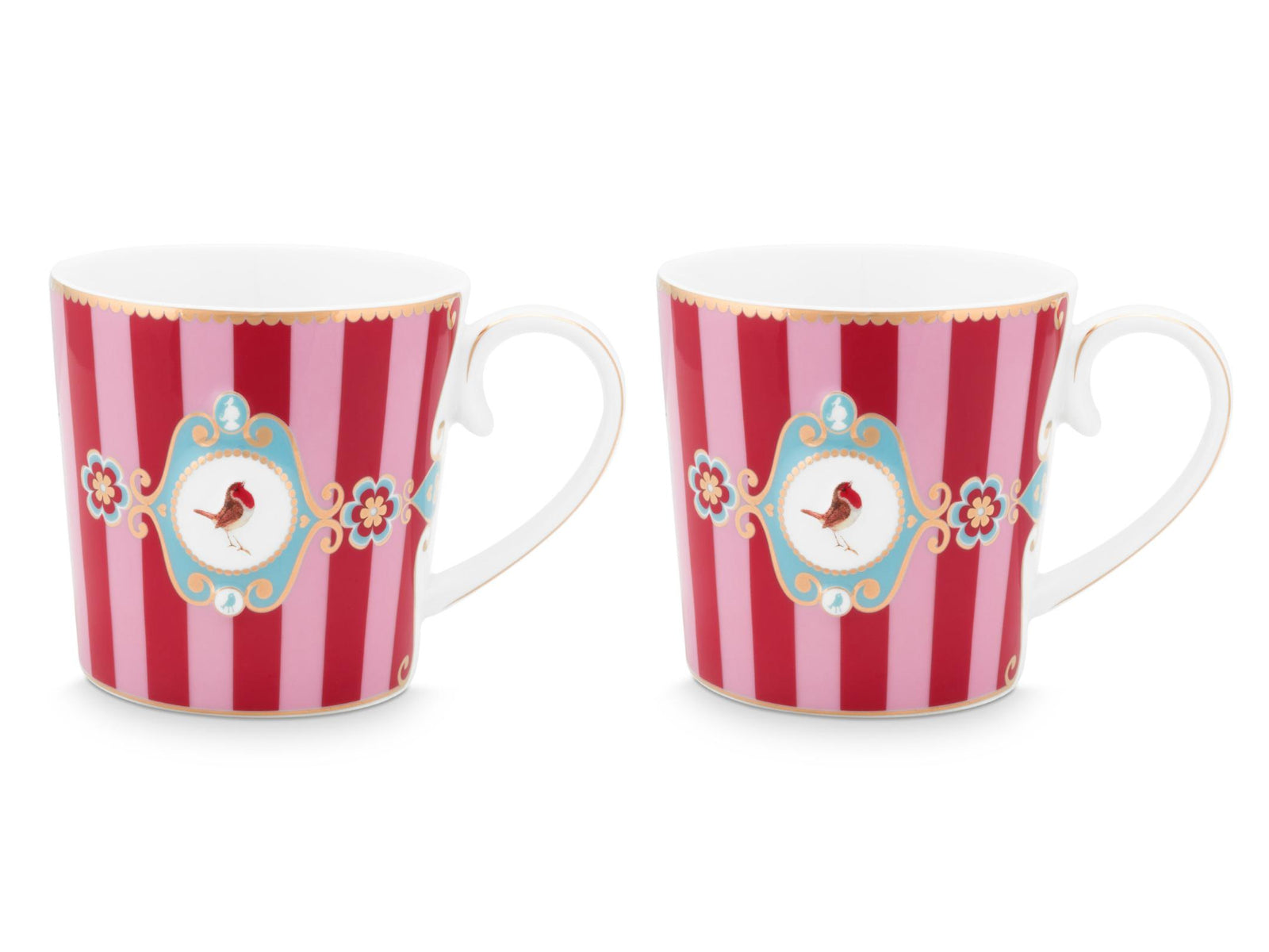 PIP STUDIO Love Birds Medallion Stripes Red-Pink Henkelbecher Small 0,15l Set2 Freisteller2