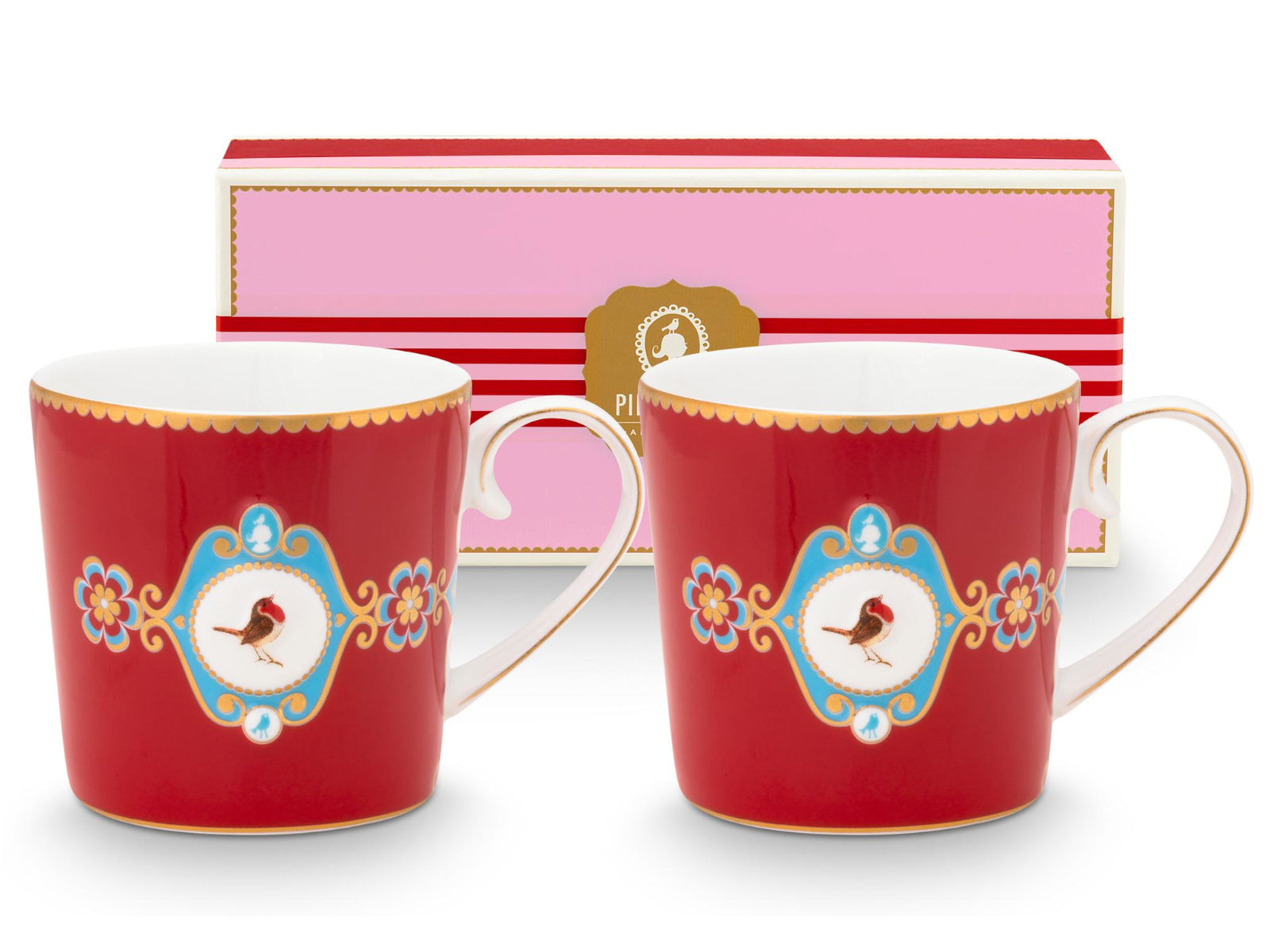 PIP STUDIO Love Birds Medallion Red Henkelbecher Small 0,15l Set2 Freisteller1