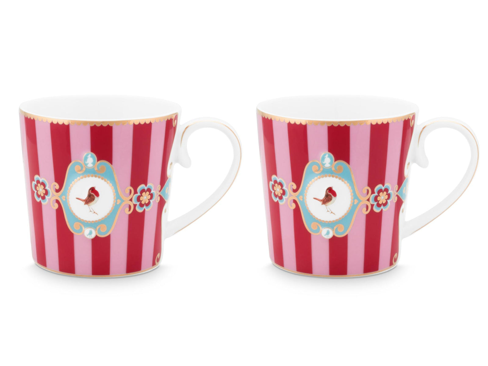PIP STUDIO Love Birds Medallion Stripes Red-Pink Henkelbecher Large 0,25l Set2 Freisteller2