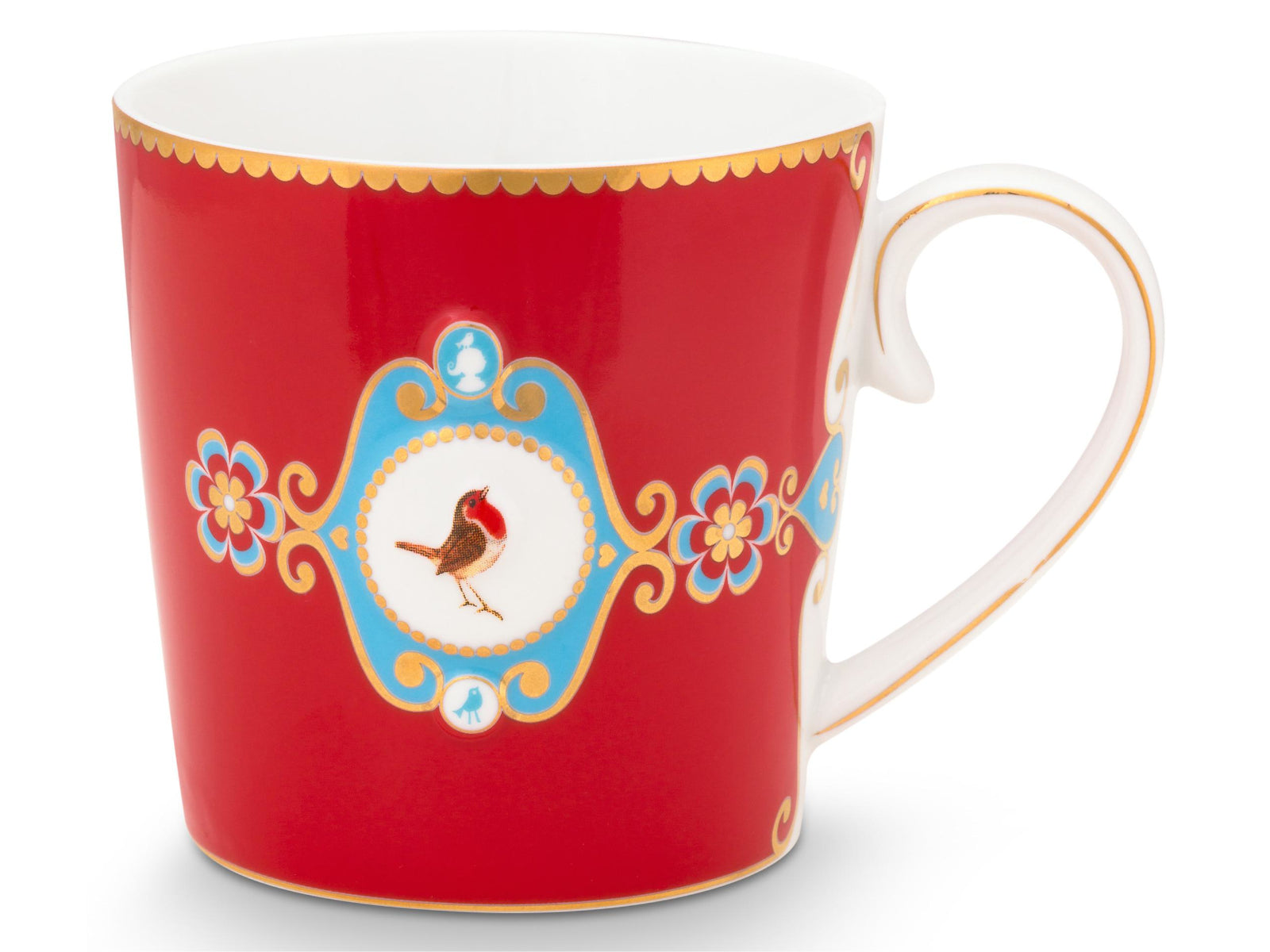 PIP STUDIO Love Birds Medallion Red Henkelbecher Large 0,25l Set2 Freisteller3