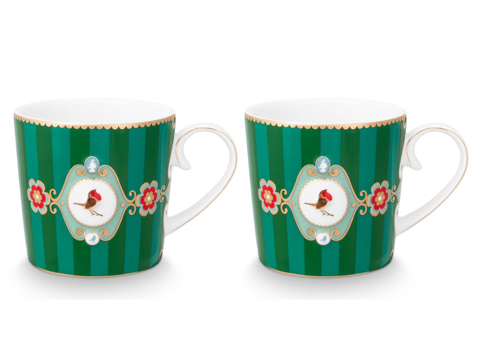 PIP STUDIO Love Birds Medallion Stripes Emerald-Green Henkelbecher Small 0,15l Set2 Freisteller2
