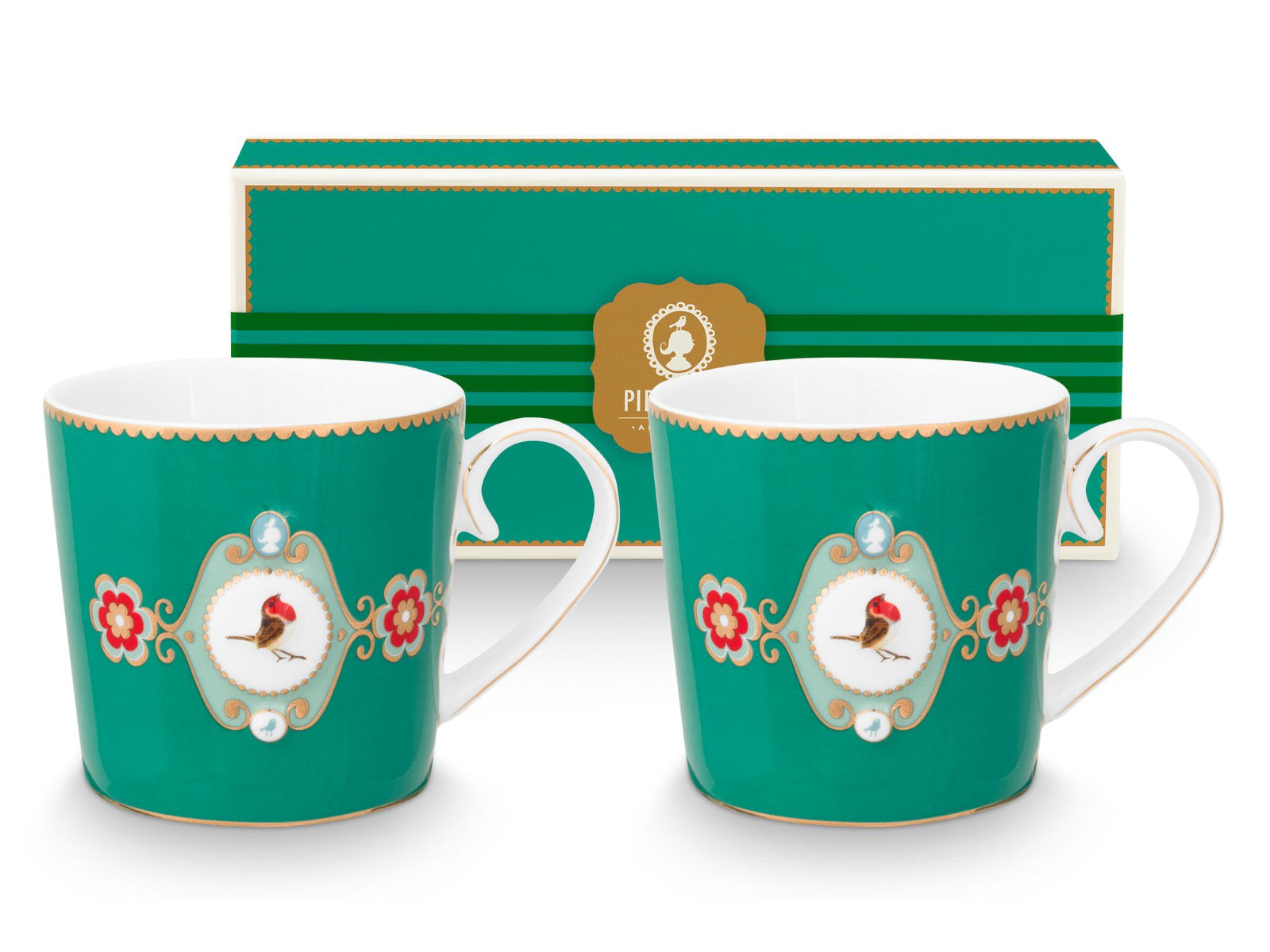 PIP STUDIO Love Birds Medallion Emerald Henkelbecher Small 0,15l Set2 Freisteller1